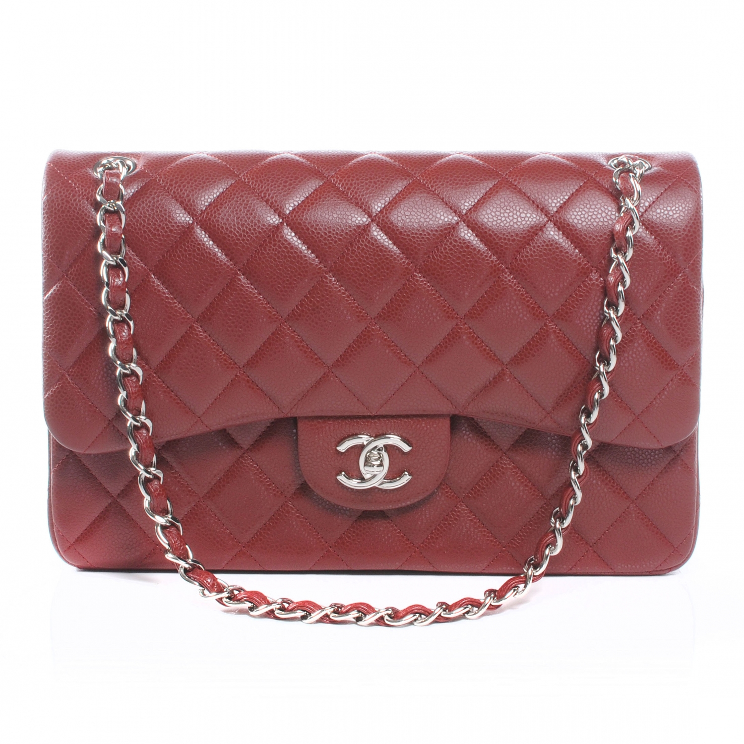 CHANEL Caviar Jumbo Double Flap Red 45294