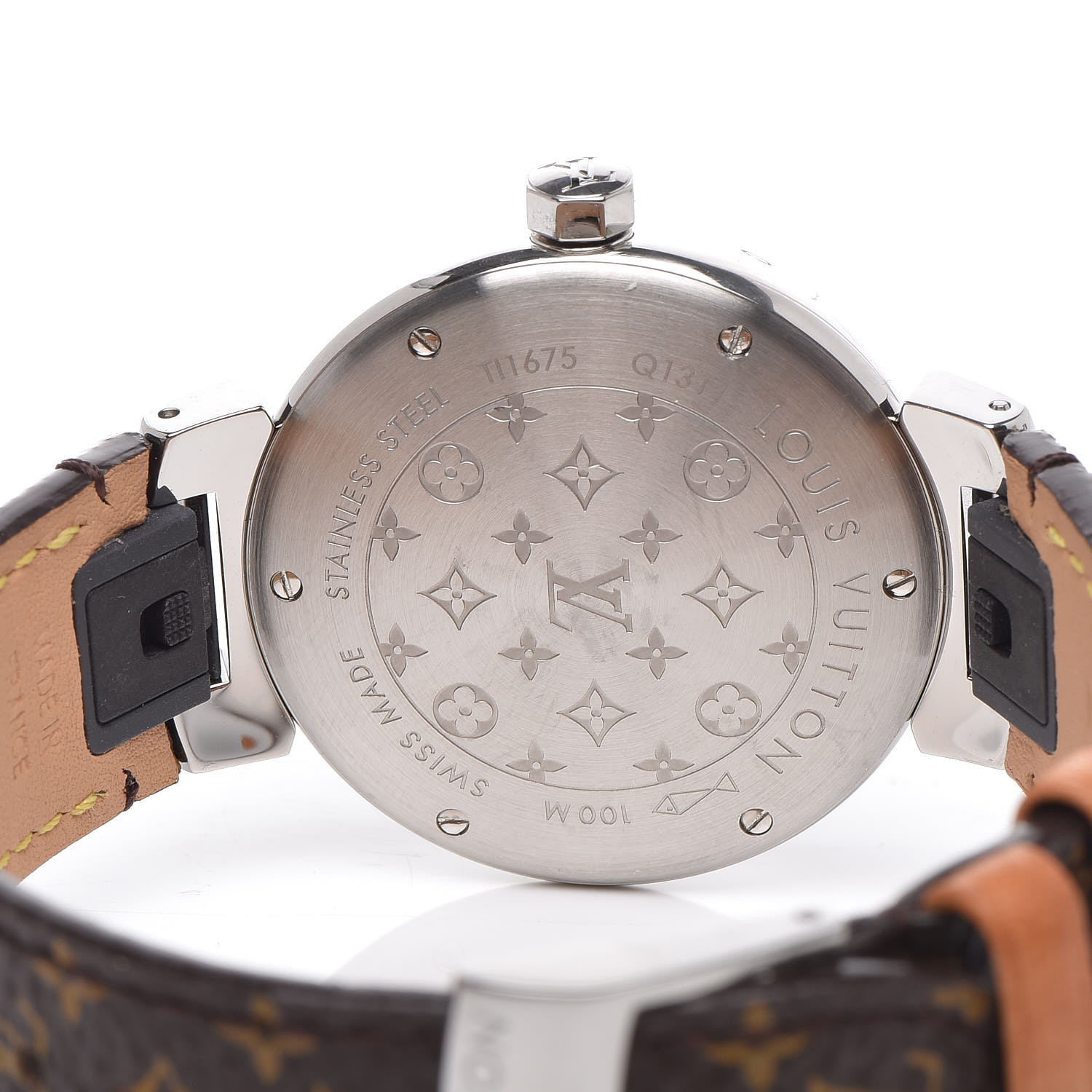 LOUIS VUITTON Stainless Steel Monogram Canvas 34mm Tambour Quartz Watch ...