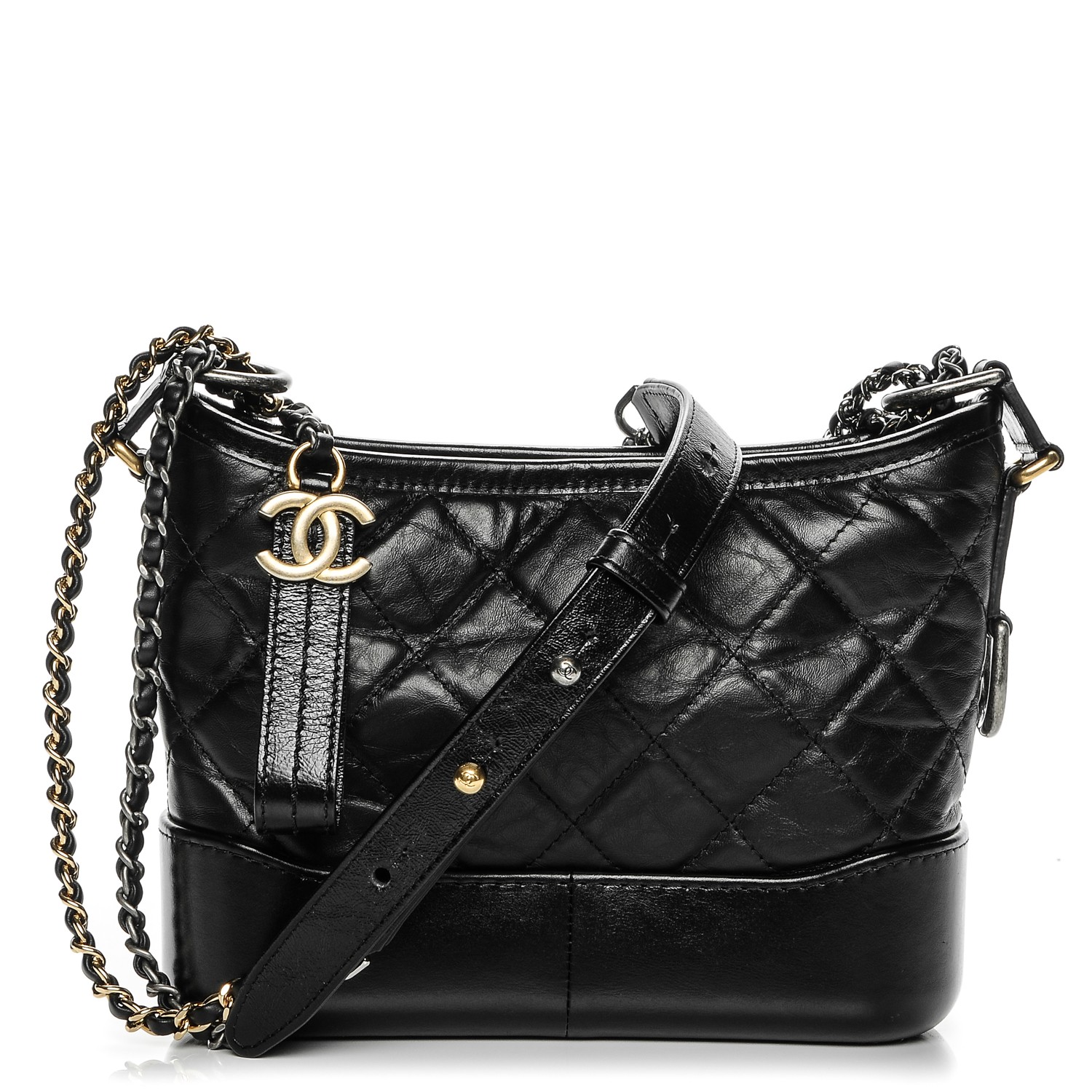 CHANEL Aged Calfskin Quilted Small Gabrielle Hobo Black 222530