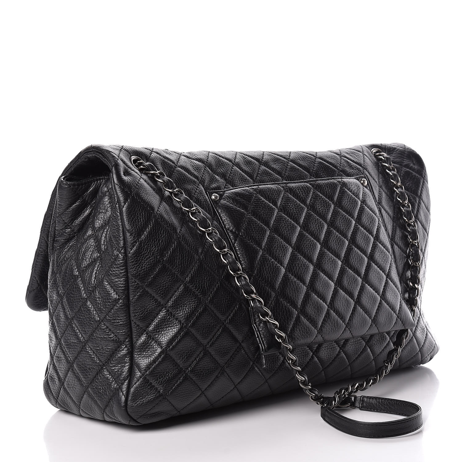 CHANEL Calfskin Quilted XXL Travel Flap Bag Black 456396