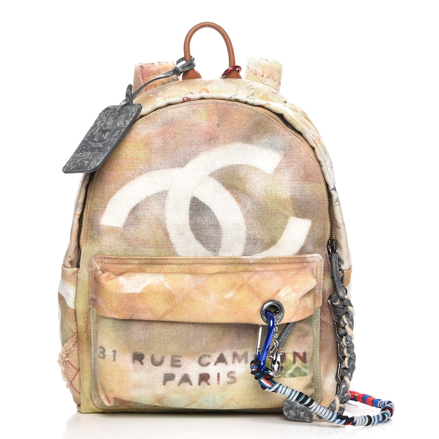 CHANEL Graffiti Printed Canvas Medium Backpack Beige 225679