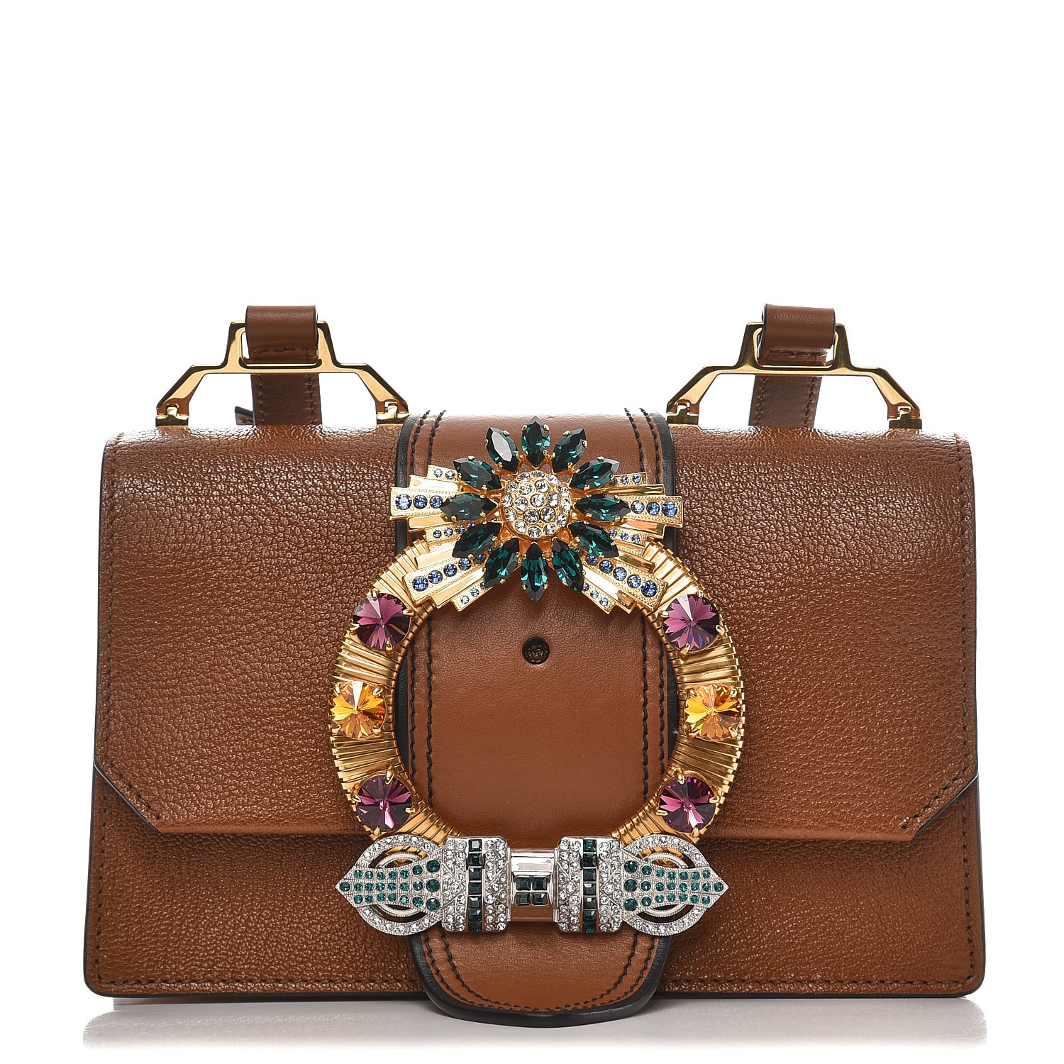 MIU MIU Goatskin Madras Soft Calf Crystal Embellished Shoulder Bag ...