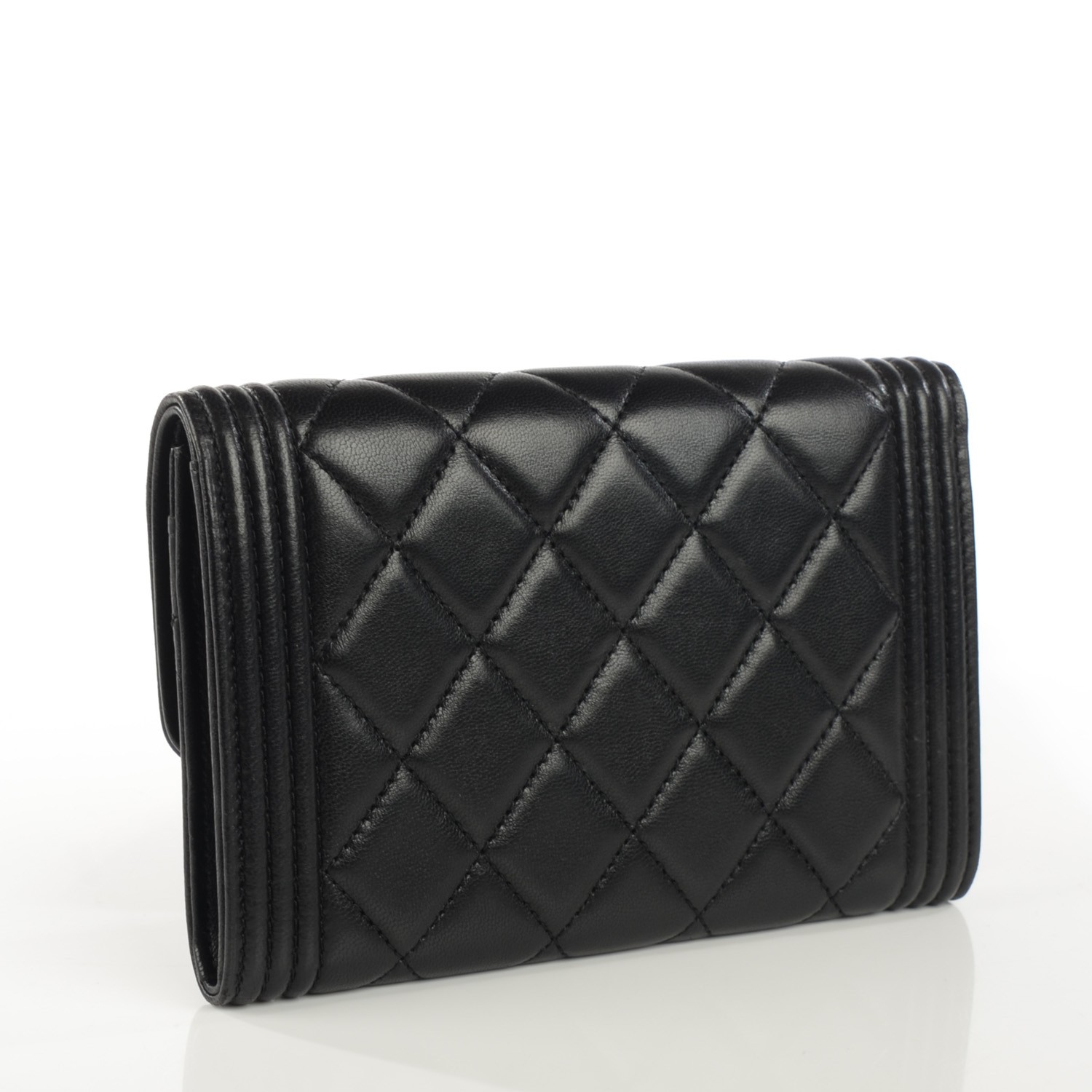 CHANEL Calfskin Quilted Boy Card Holder Wallet Black 121081