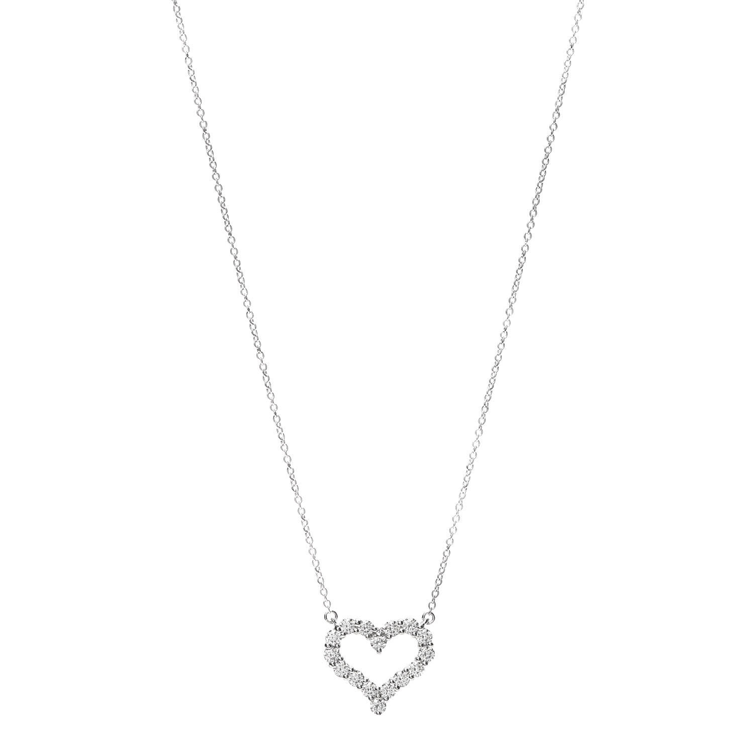 TIFFANY Platinum Diamond Small Heart Pendant Necklace 565715 | FASHIONPHILE