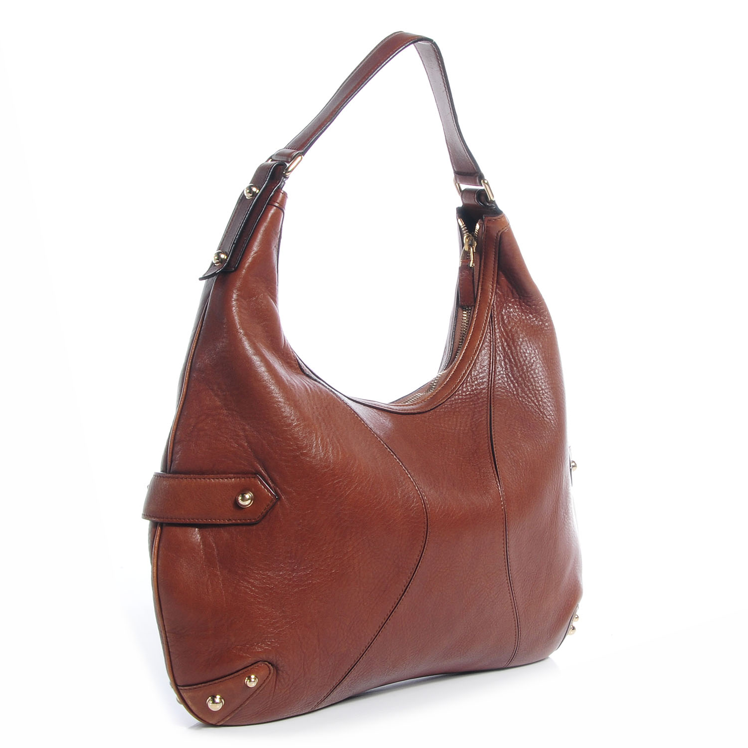 GUCCI Leather Large Horsebit Chain Hobo Brown 68264