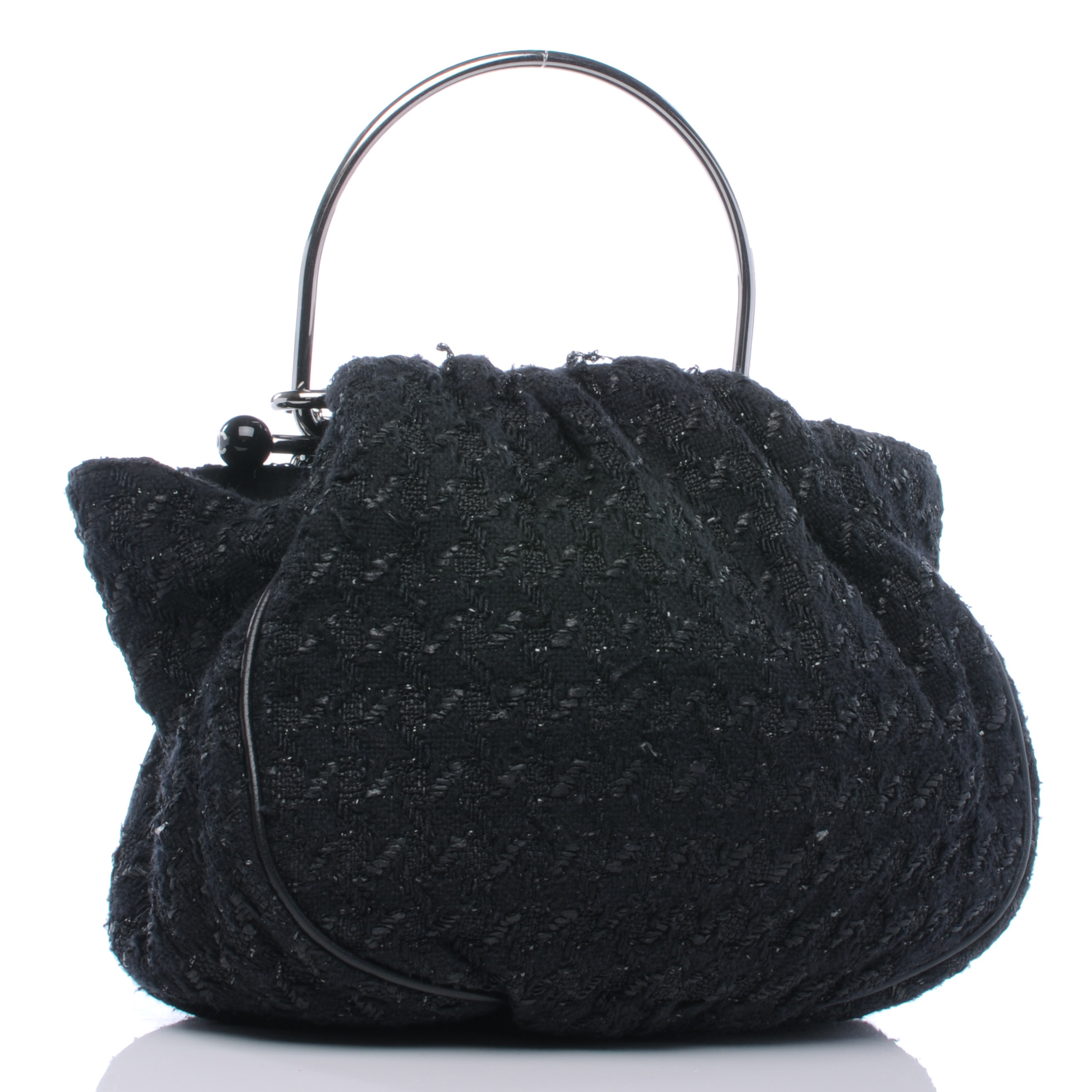 CHANEL Tweed Boucle Knitting Bag Black 39322