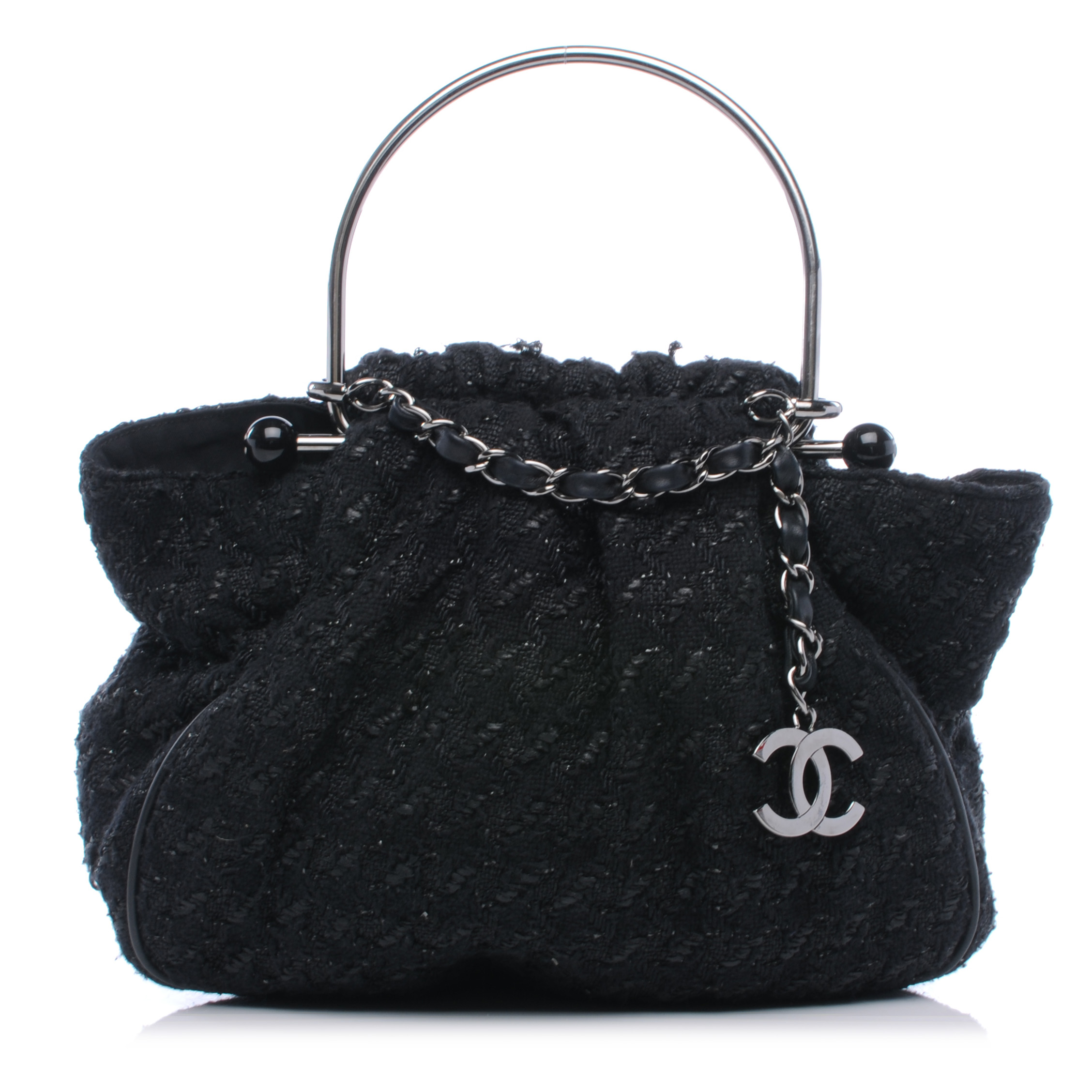 CHANEL Tweed Boucle Knitting Bag Black 39322