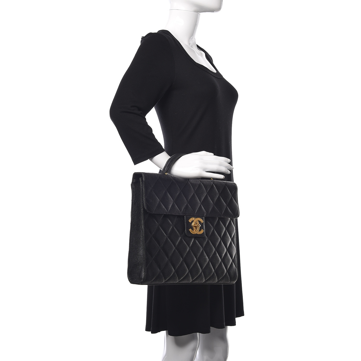CHANEL Caviar Quilted Briefcase Laptop Bag Black 412887