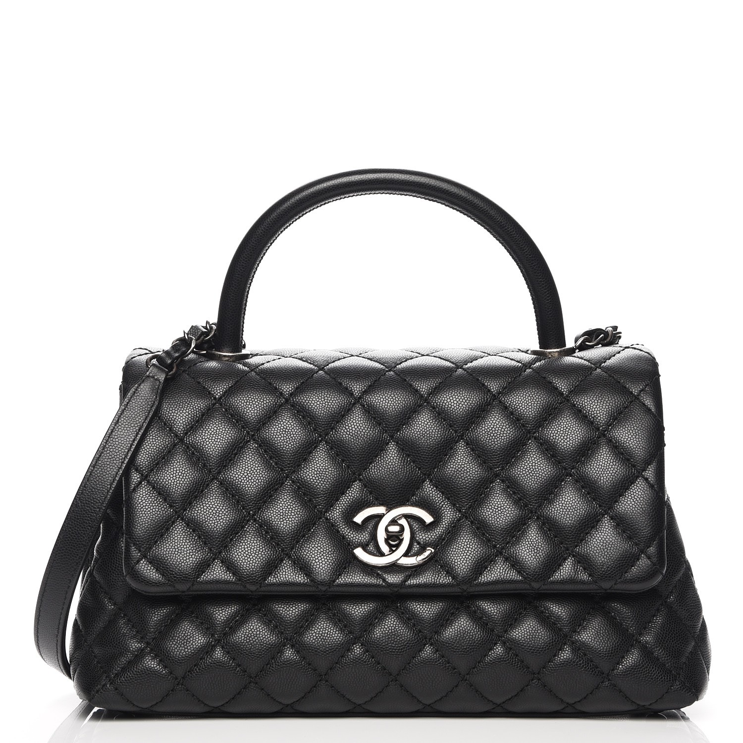 CHANEL Caviar Quilted Small Coco Handle Flap Black 209039 | FASHIONPHILE