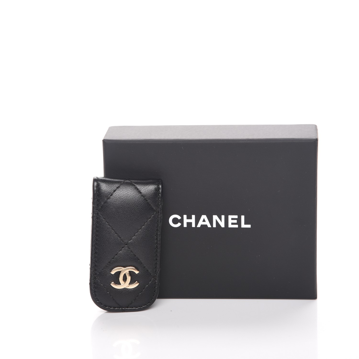 CHANEL Lambskin Quilted Money Clip Black 217720