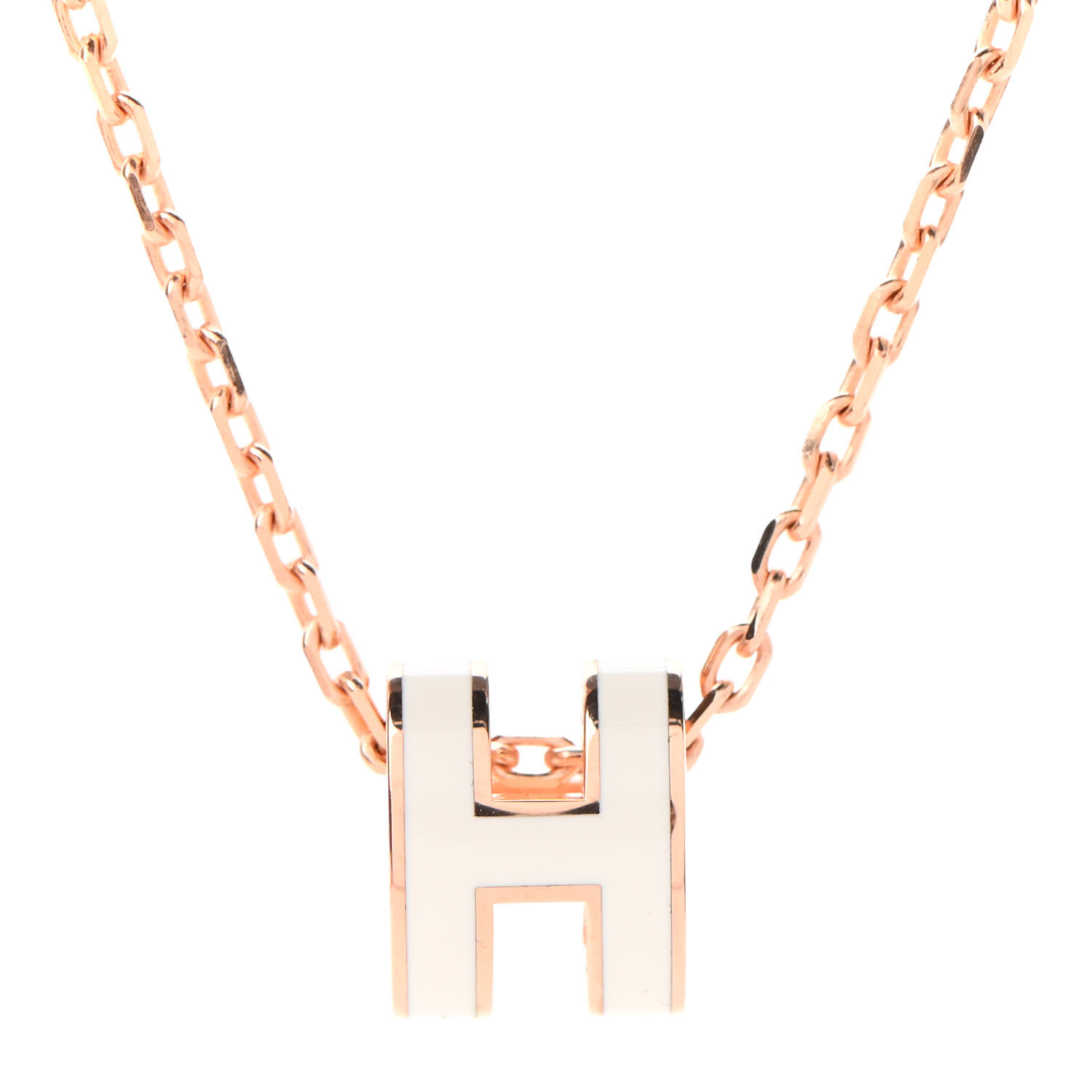 HERMES Lacquered Rose Gold Mini Pop H Pendant Necklace White 745749