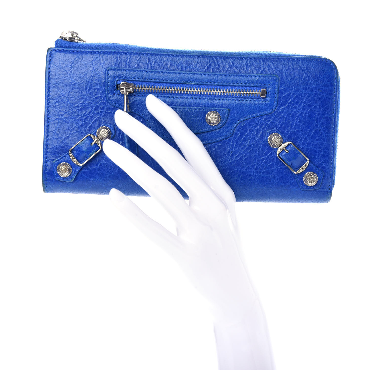 Balenciaga Agneau Giant 12 Silver Hardware Continental Zip Around Wallet Bleu Lazuli Fashionphile