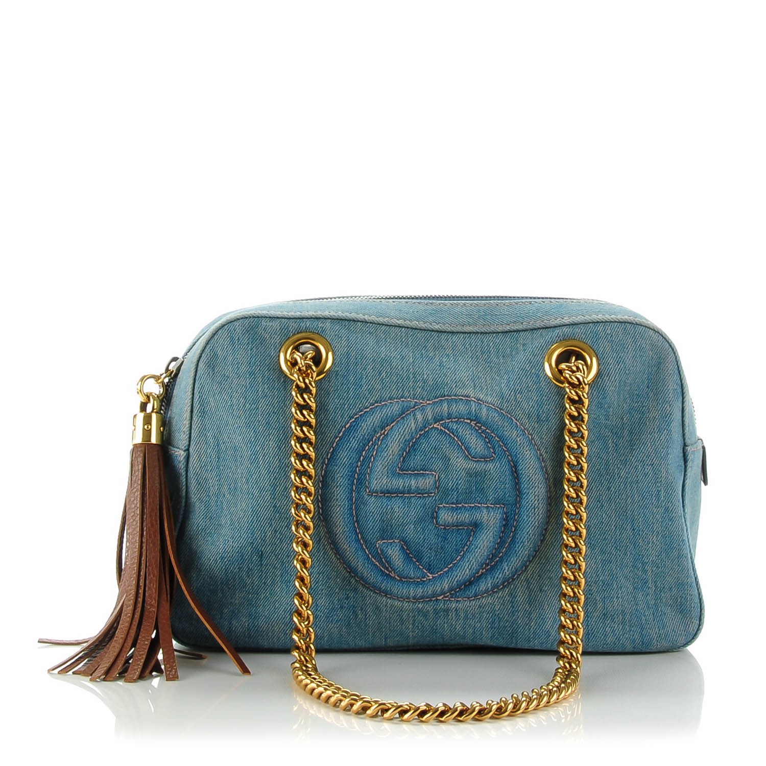 GUCCI Denim Small Soho Chain Shoulder Bag Blue 134360