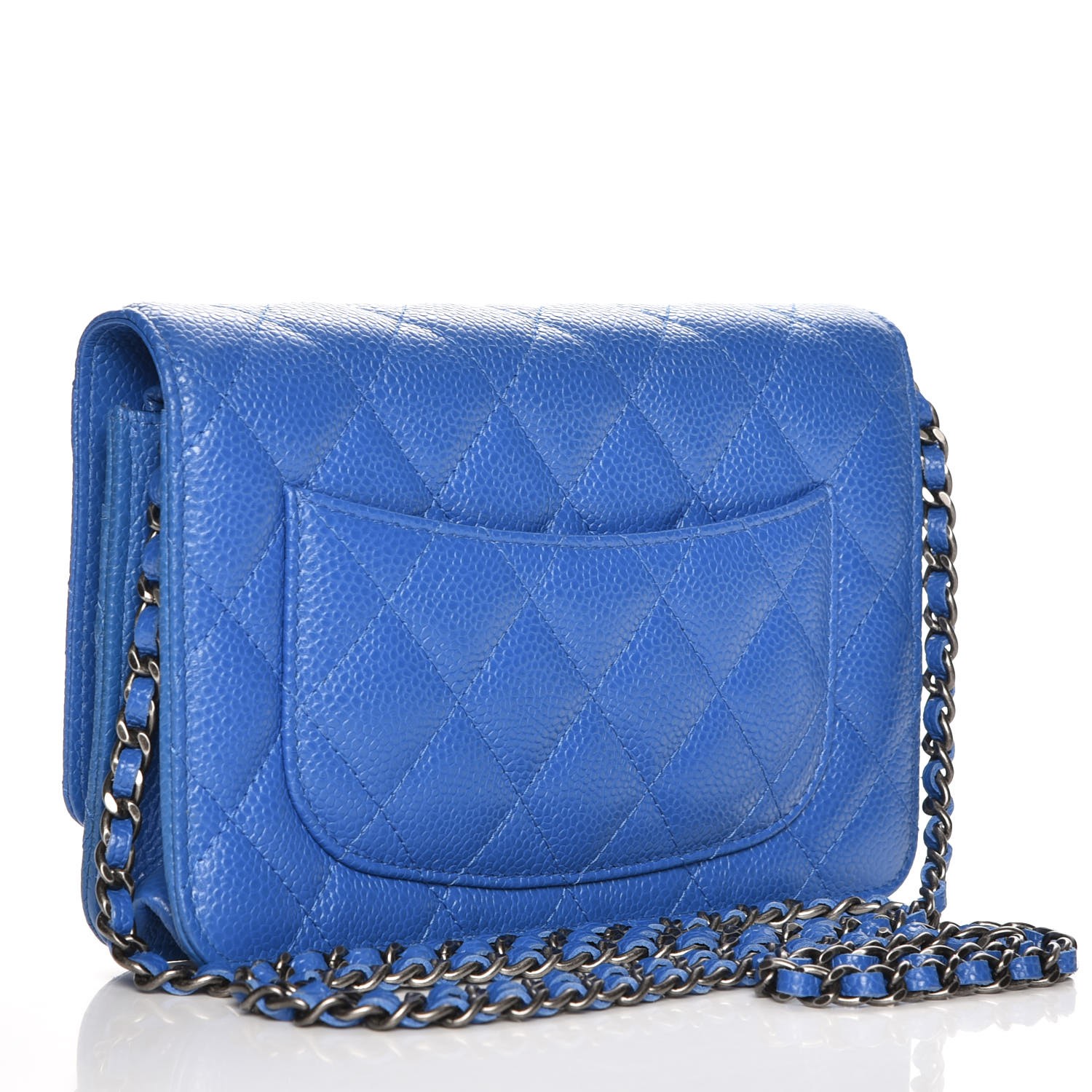 CHANEL Caviar Quilted Wallet On Chain WOC Blue 228350