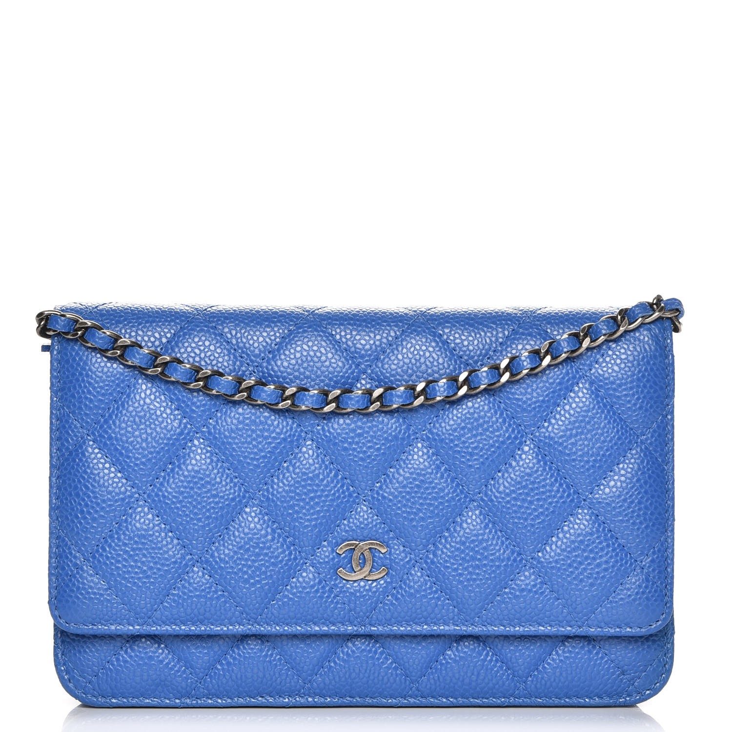 CHANEL Caviar Quilted Wallet On Chain WOC Blue 228350