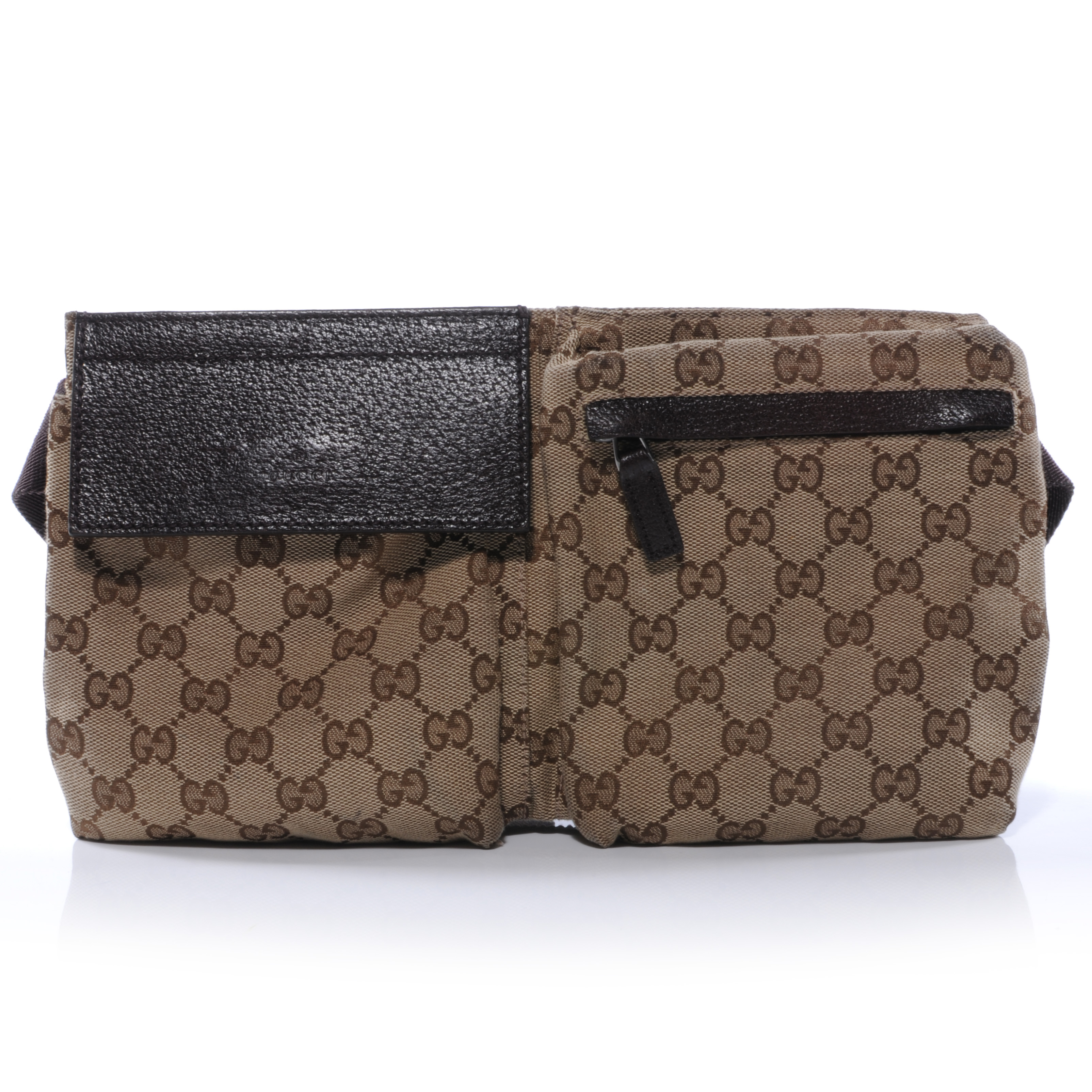 GUCCI GG Monogram Web Double Pocket Belt Bag Ebony 39846 | FASHIONPHILE