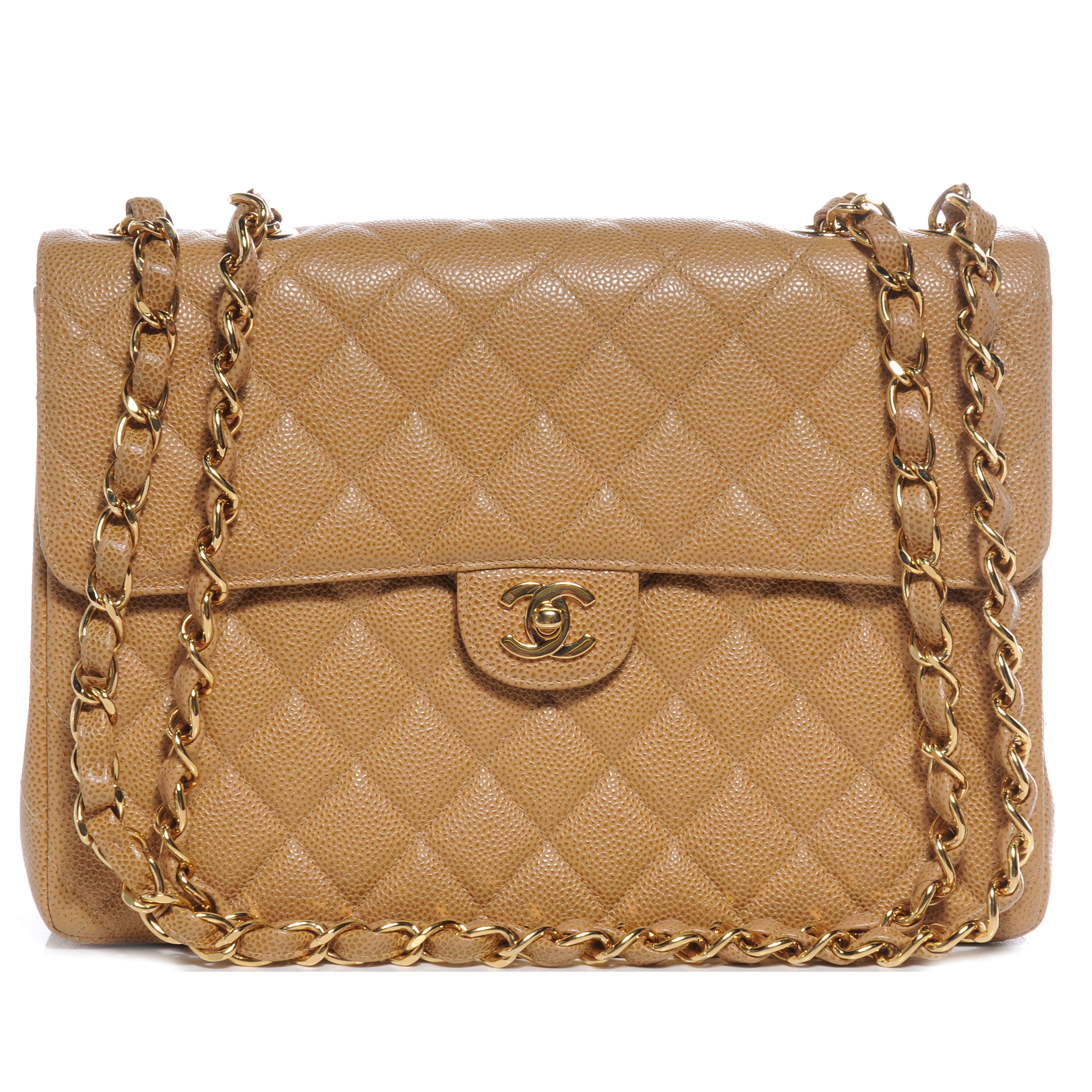 CHANEL Caviar Jumbo Single Flap Beige 57836