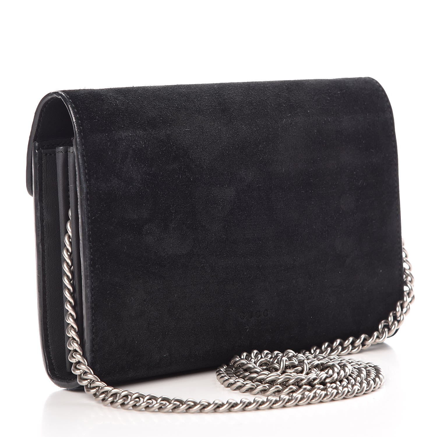 GUCCI Suede Mini Dionysus Chain Wallet Black 396319