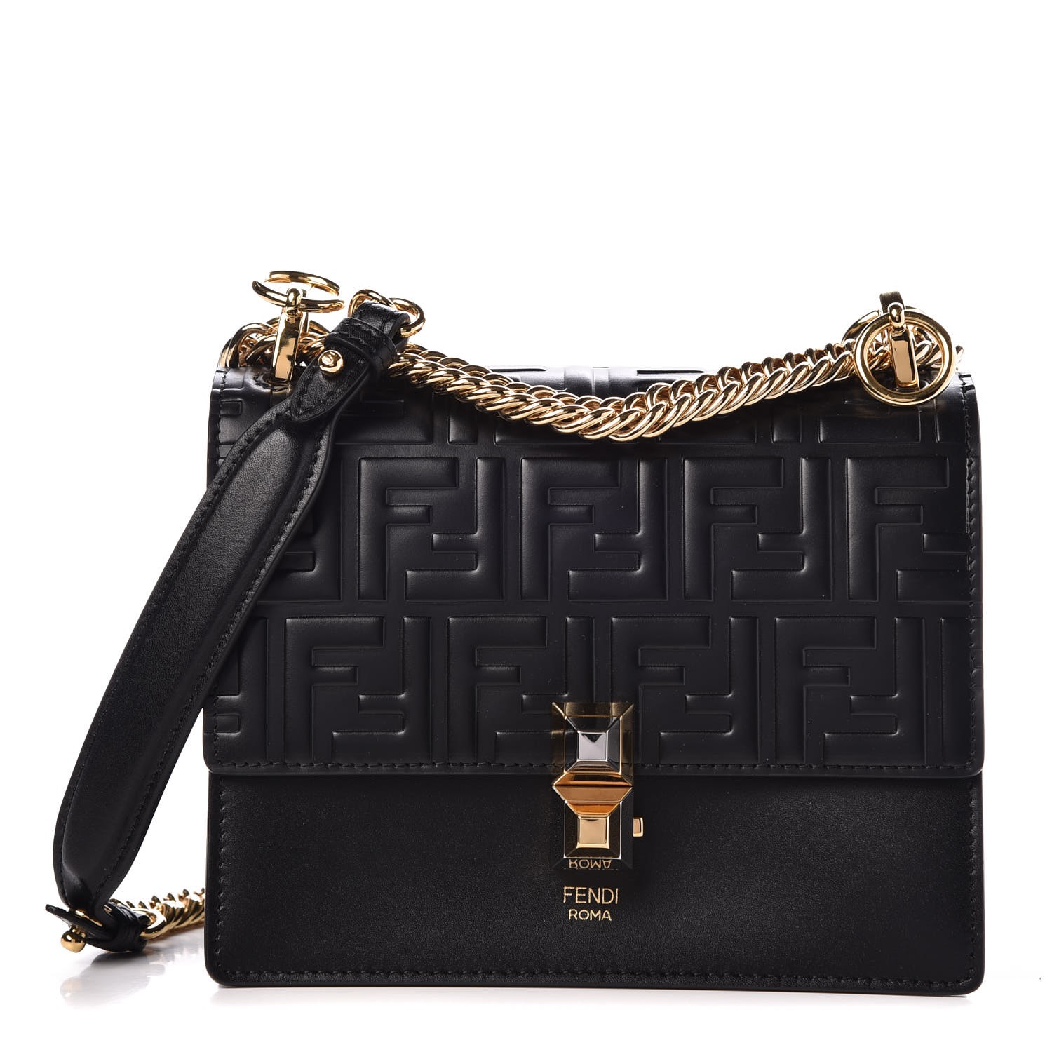 fendi calfskin zucca embossed kan i shoulder bag black