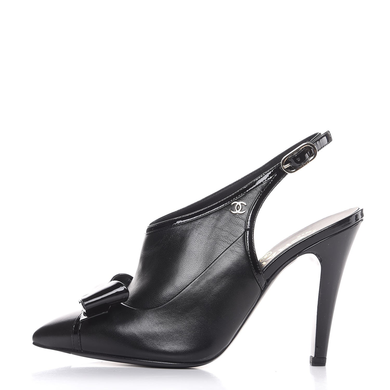 CHANEL Patent Lambskin CC Bow Slingback Pumps 35.5 Black 284722