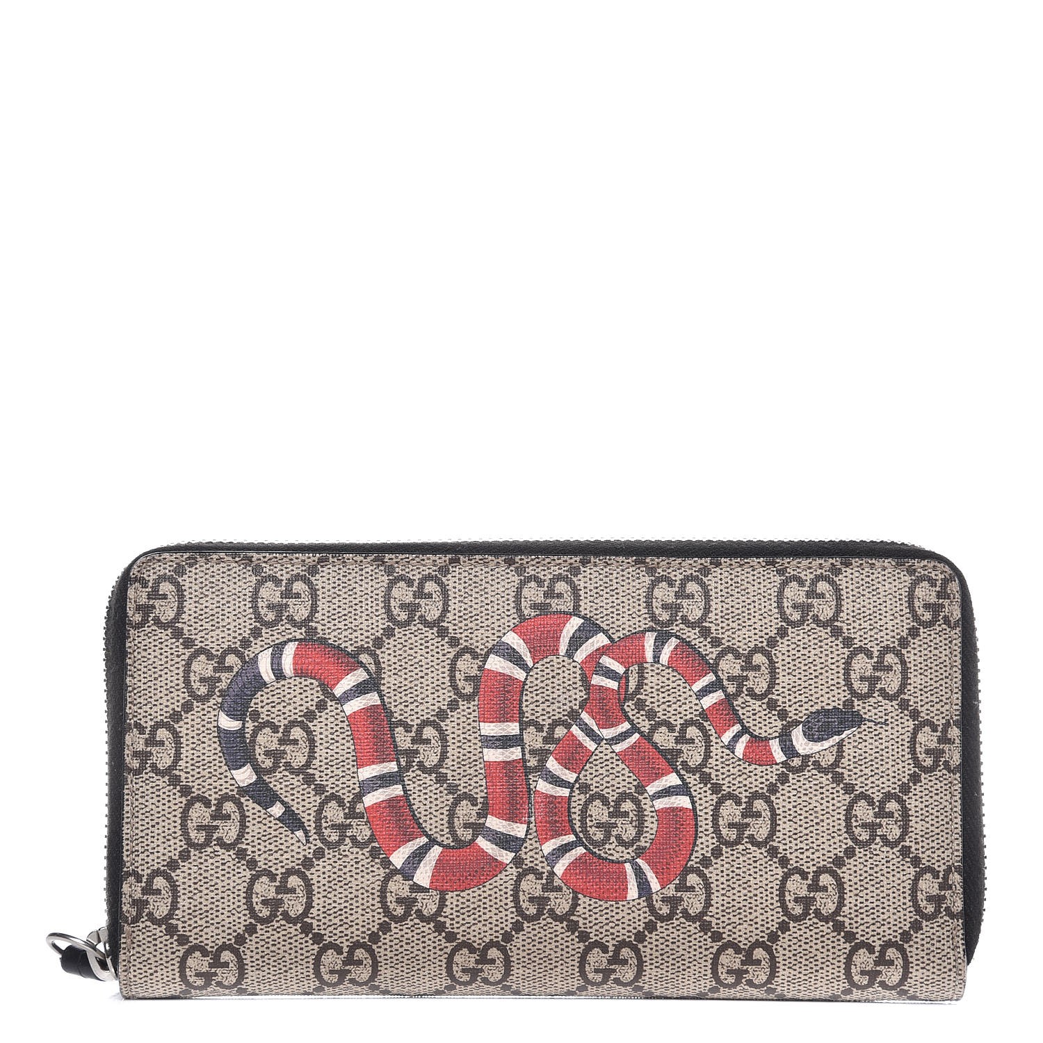 GUCCI GG Supreme Monogram Kingsnake Print Zip Around Wallet Black 282395