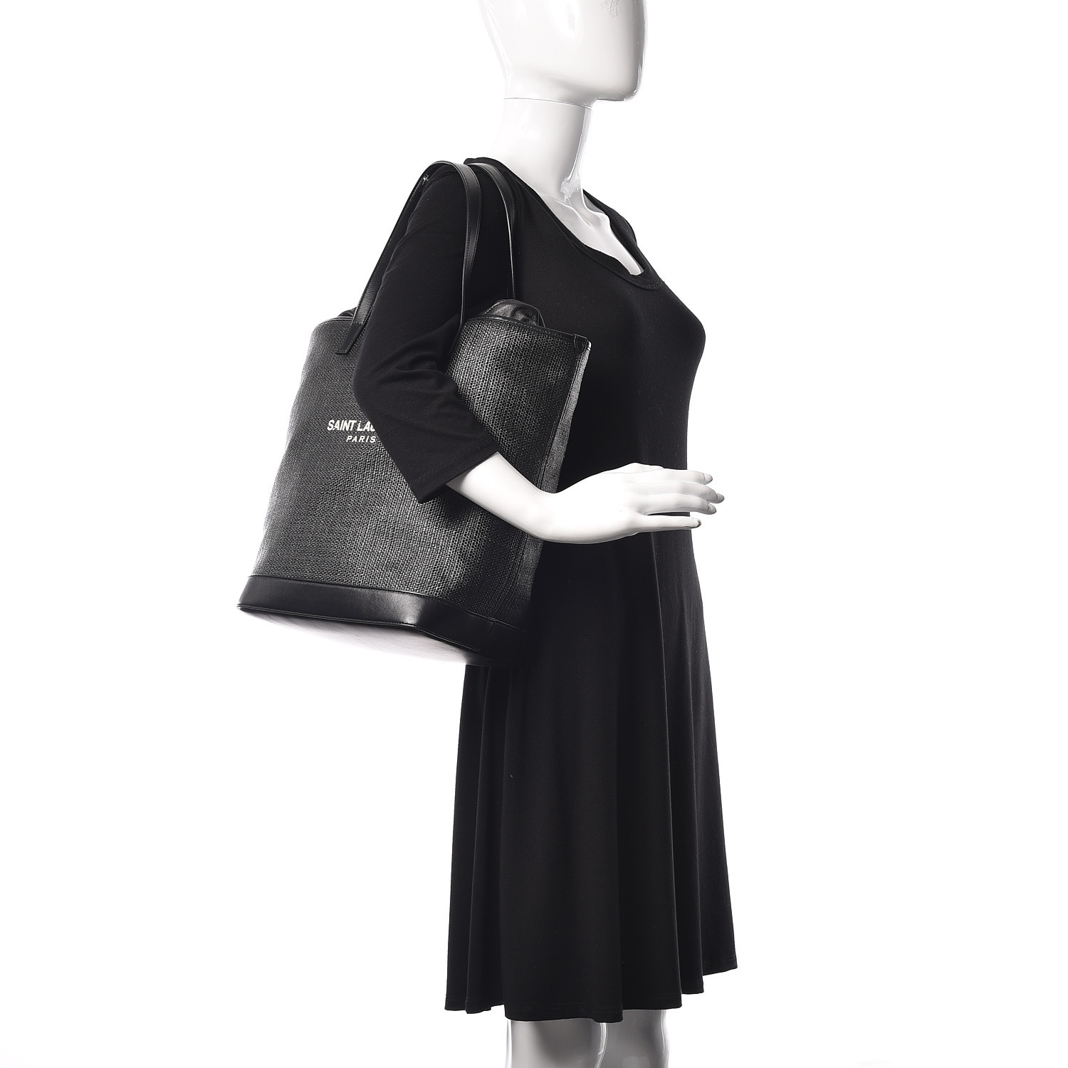 Saint Laurent Linen Canvas Teddy Shopping Bag Black 416497 Fashionphile