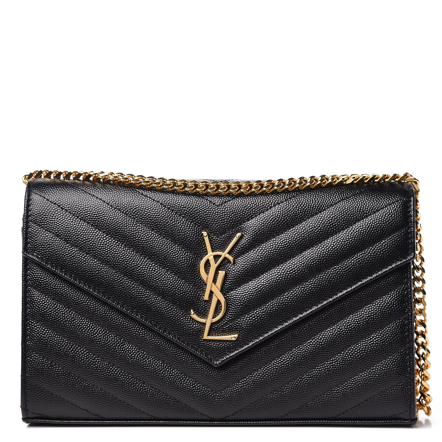 grain de poudre matelasse chevron monogram chain wallet black