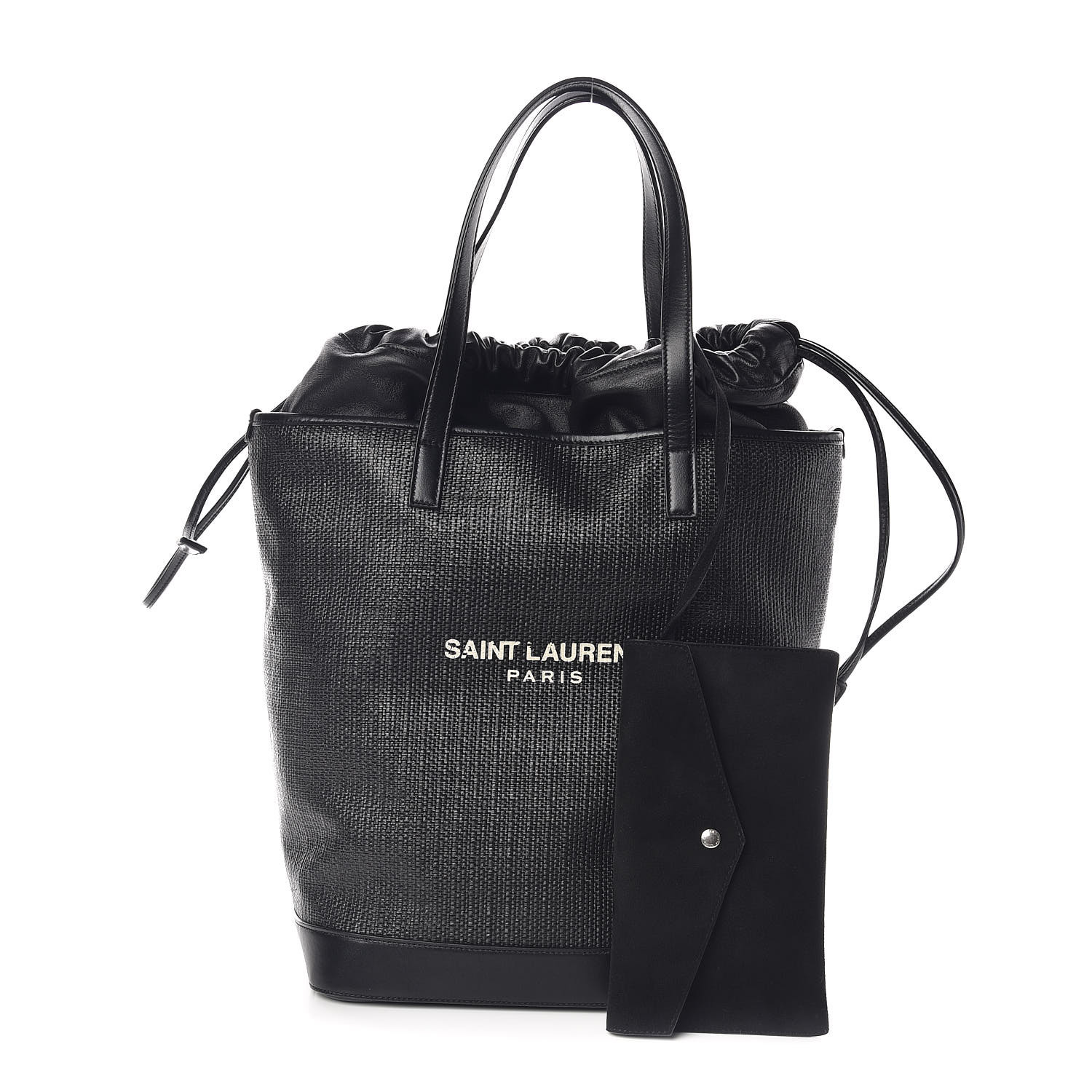 Saint Laurent Linen Canvas Teddy Shopping Bag Black 416497 Fashionphile