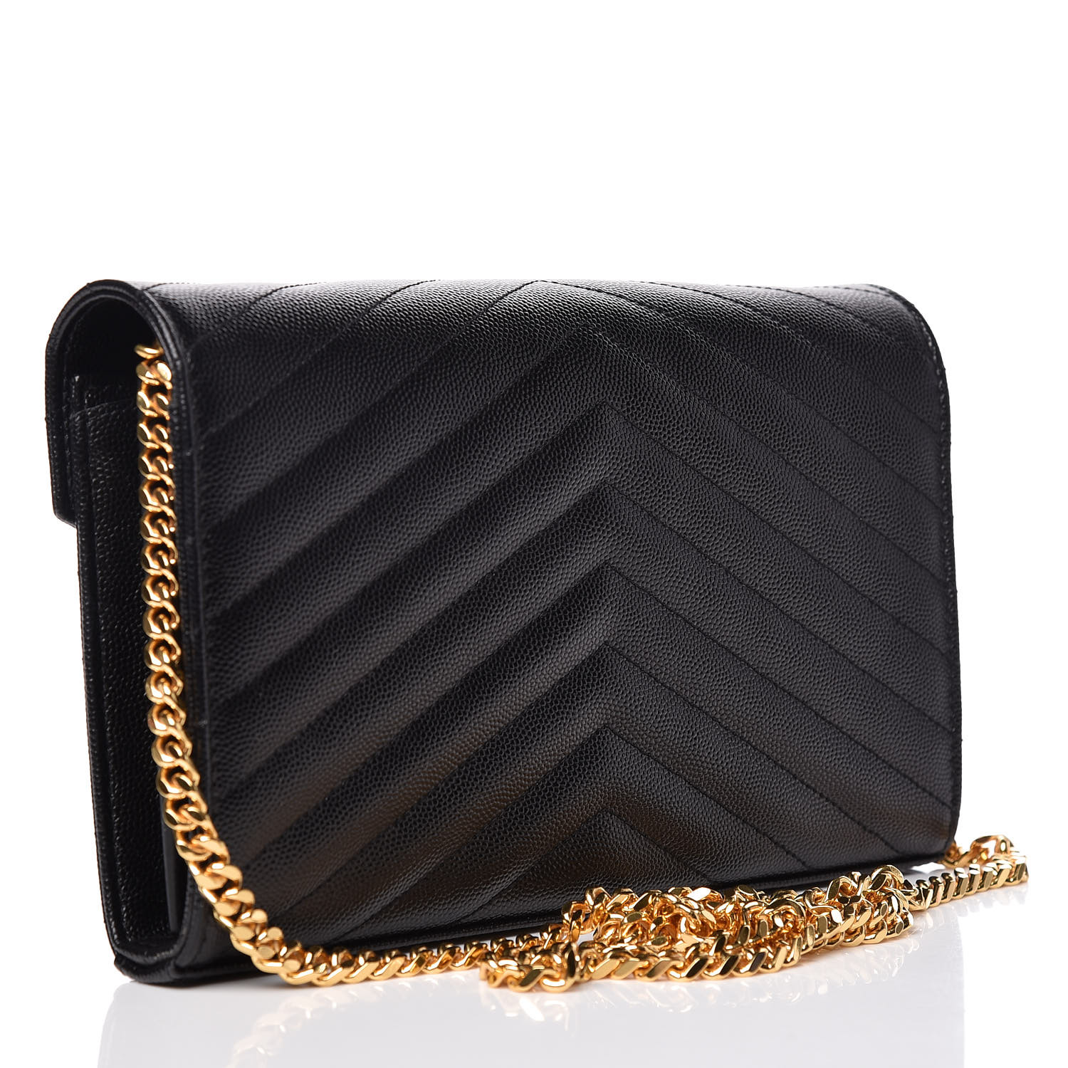 grain de poudre matelasse chevron monogram chain wallet black