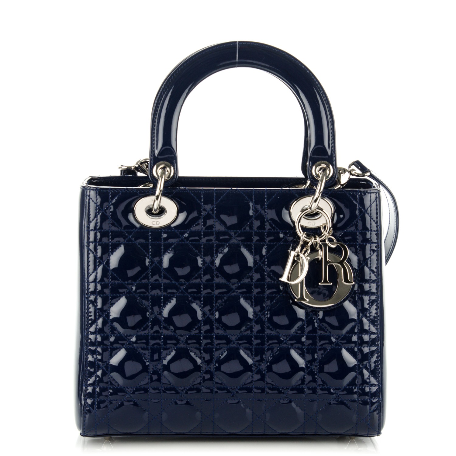 CHRISTIAN DIOR Patent Cannage Medium Lady Dior Navy Blue 175373 ...