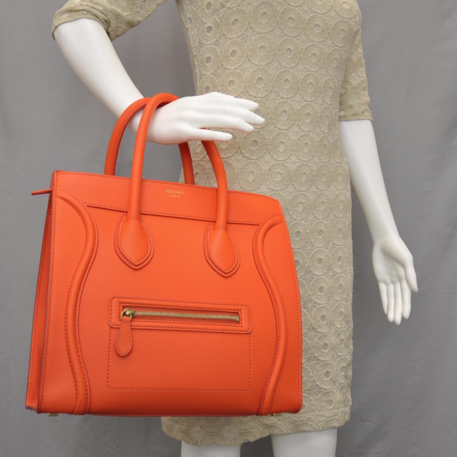 CELINE Smooth Leather Mini Luggage Bright Orange 34324