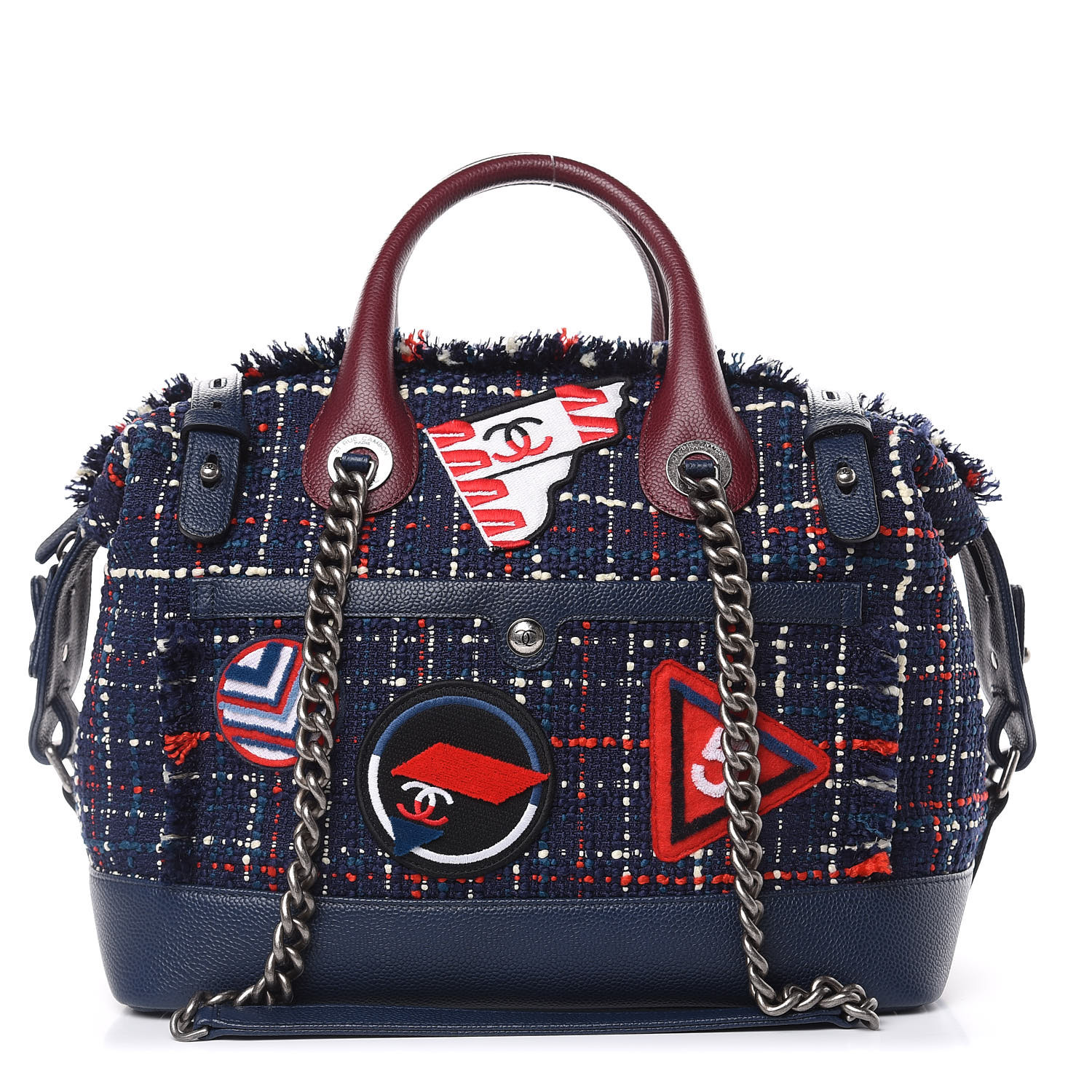 CHANEL Tweed Trip Bowling Bag Navy Burgundy 636680