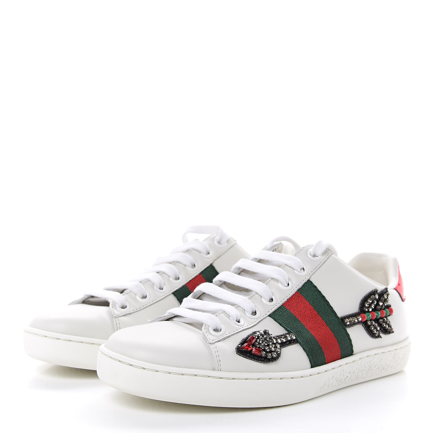 GUCCI Calfskin Web Studded Womens Arrow Ace Sneakers 34 ...