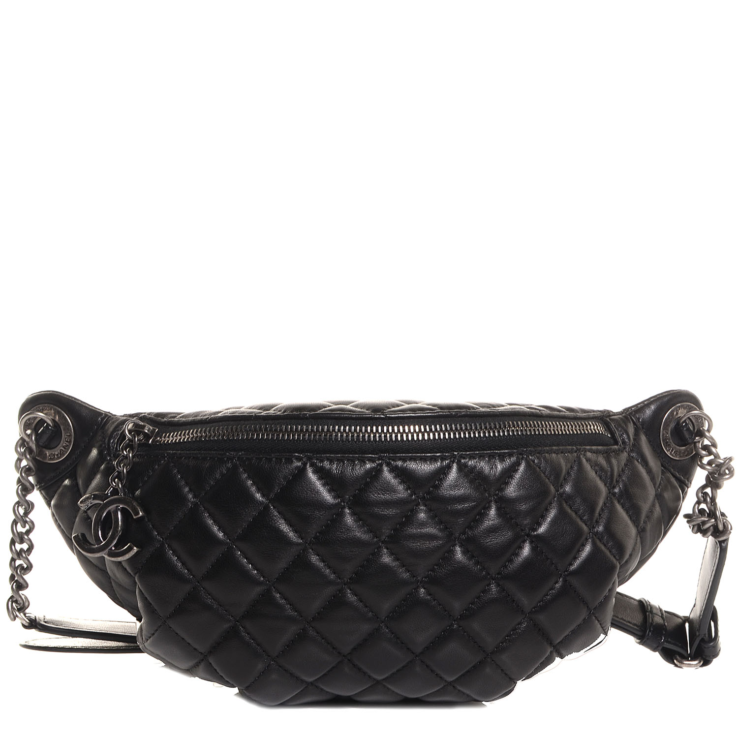 CHANEL Lambskin Quilted Banane Waist Bag Fanny Pack Black 83248