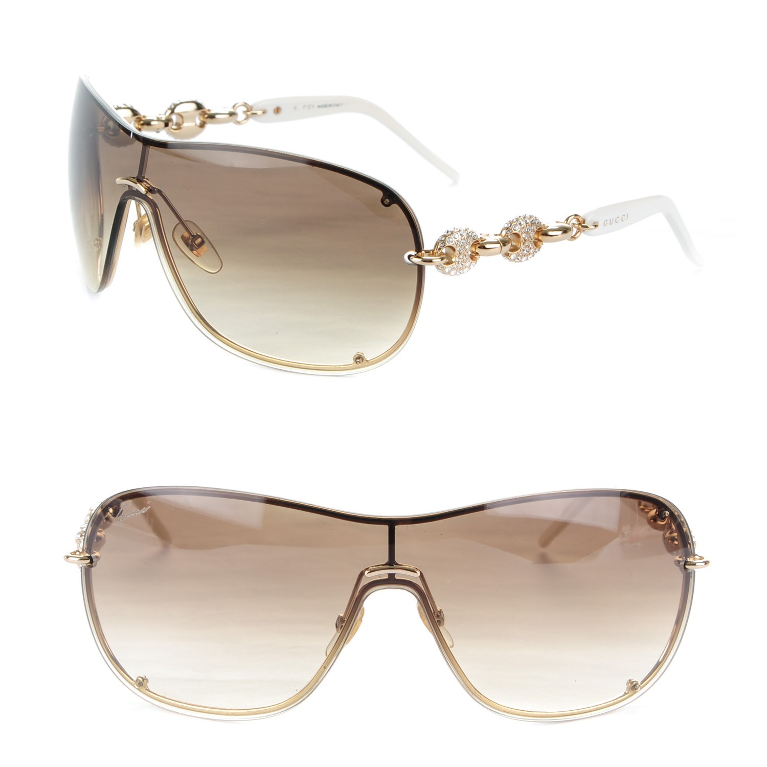 GUCCI Swarovski Crystal Marina Chain Sunglasses White 163460