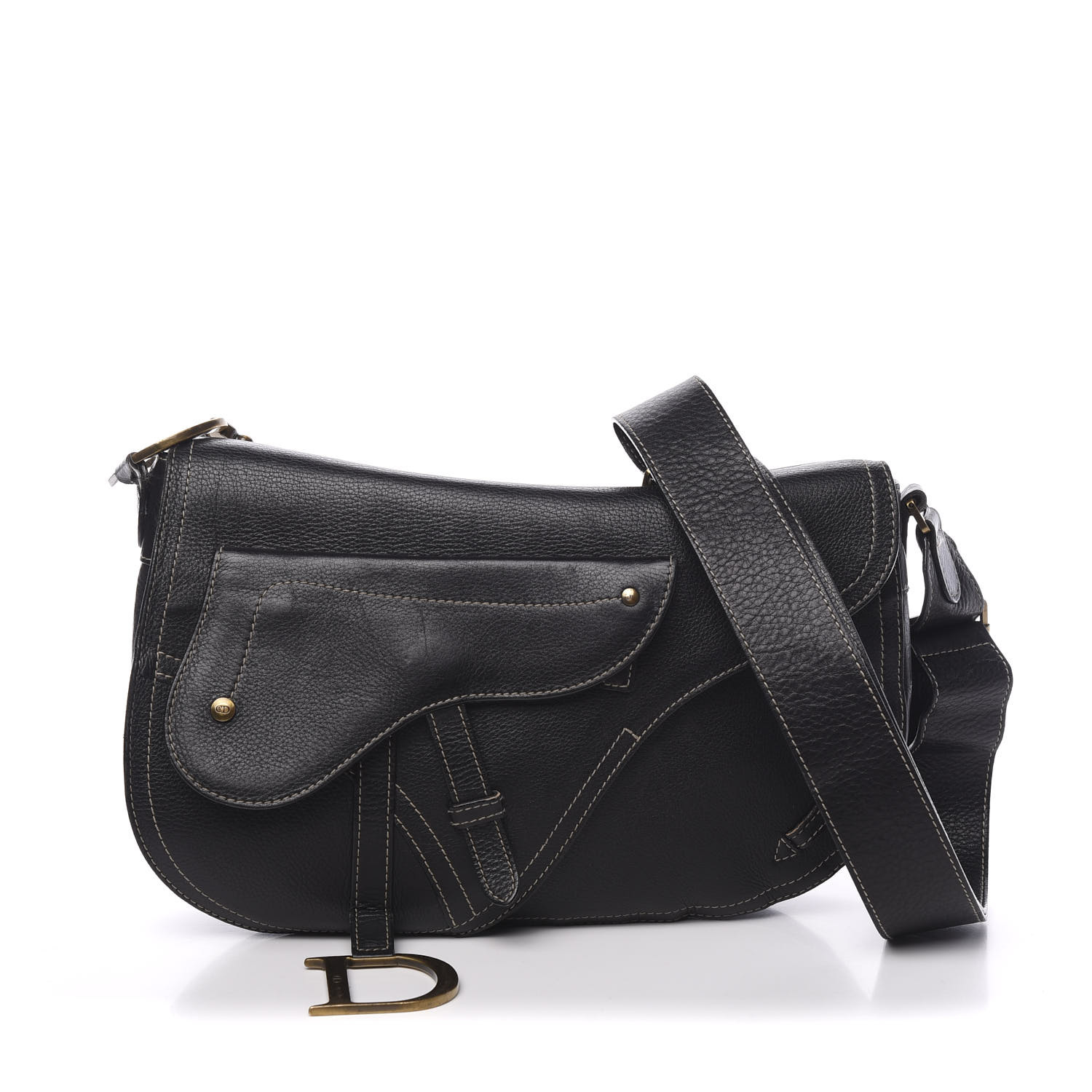 saddle bag black grained calfskin