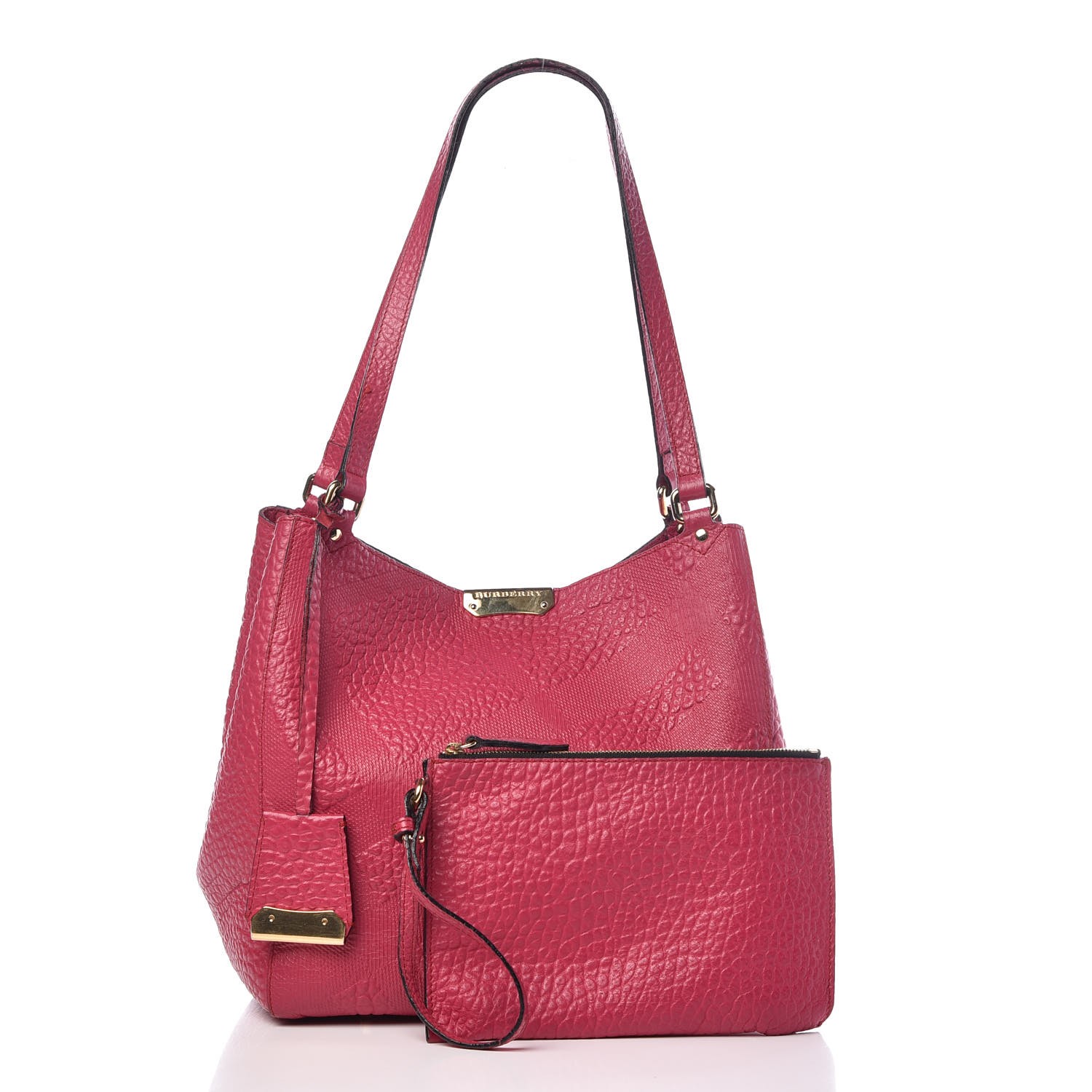 Burberry Signature Grain Check Embossed Small Canterbury Tote Vibrant Fuchsia 337799 6504