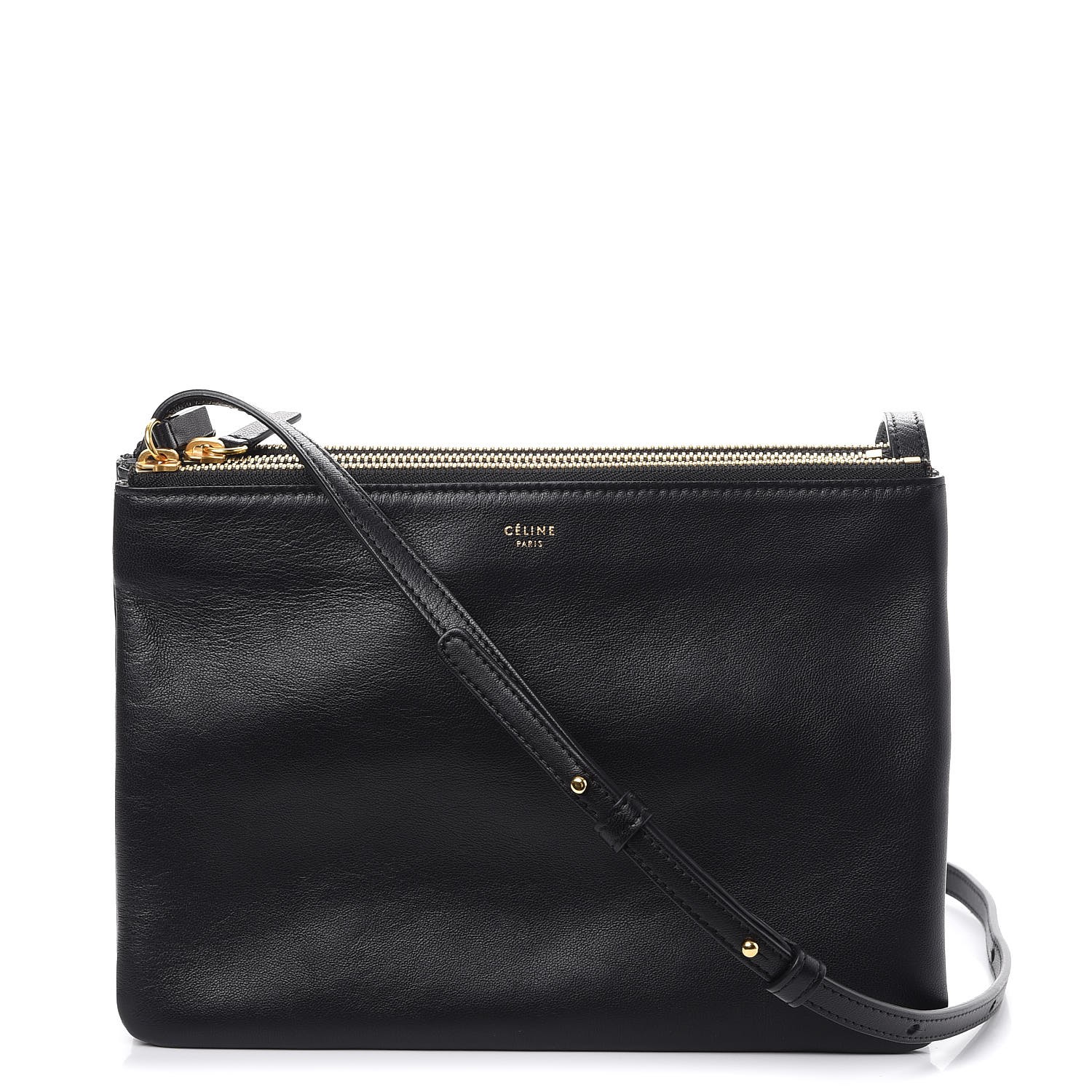 CELINE Lambskin Large Trio Crossbody Bag Black 269592