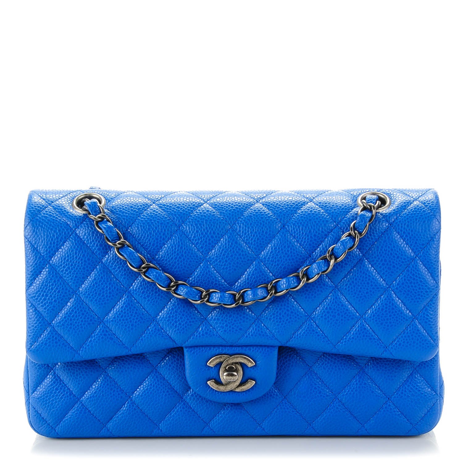 CHANEL Caviar Quilted Medium Double Flap Blue 136637