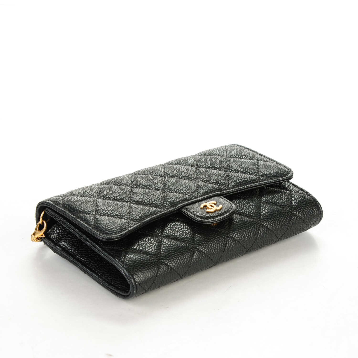 CHANEL Caviar Quilted Wallet on Removable Chain Black 162150