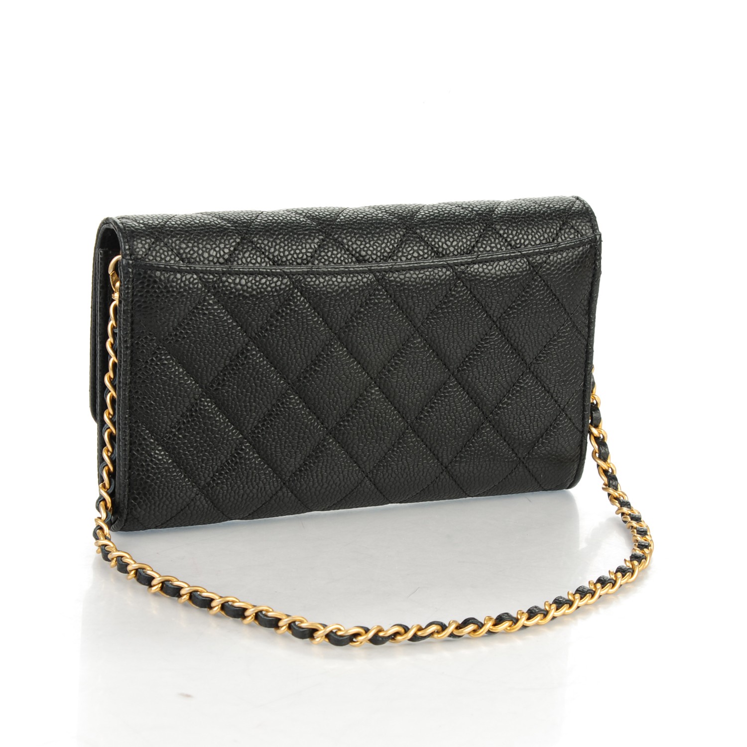 CHANEL Caviar Quilted Wallet on Removable Chain Black 162150