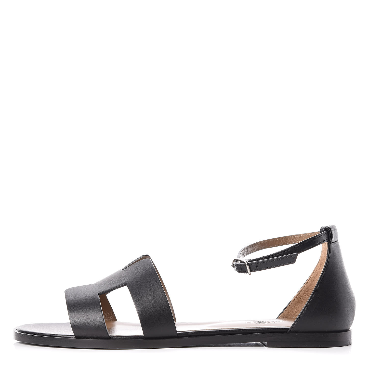 HERMES Calfskin Santorini Sandals 41 Black 423227