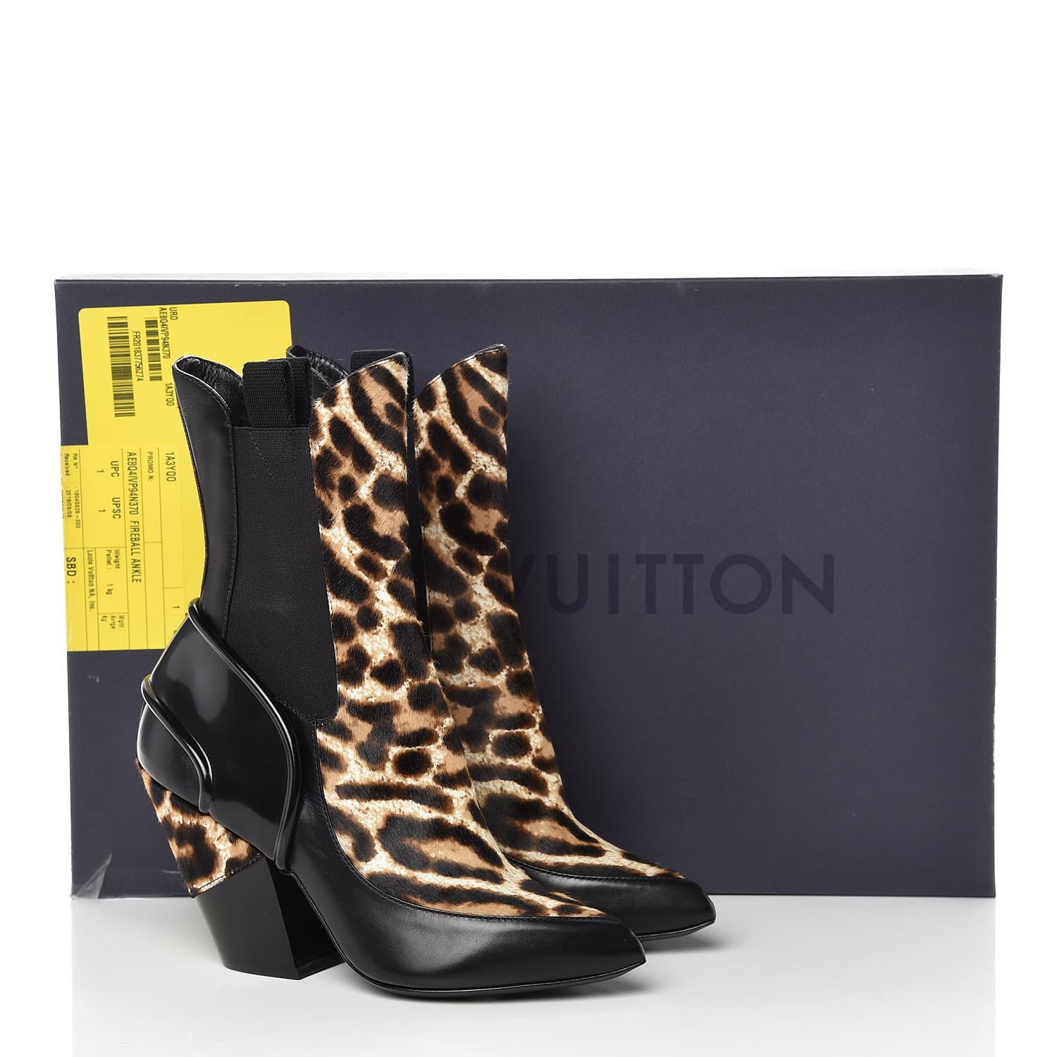 LOUIS VUITTON Calfskin Patent Pony Hair Fireball Ankle Boots 37 Leopard 423898