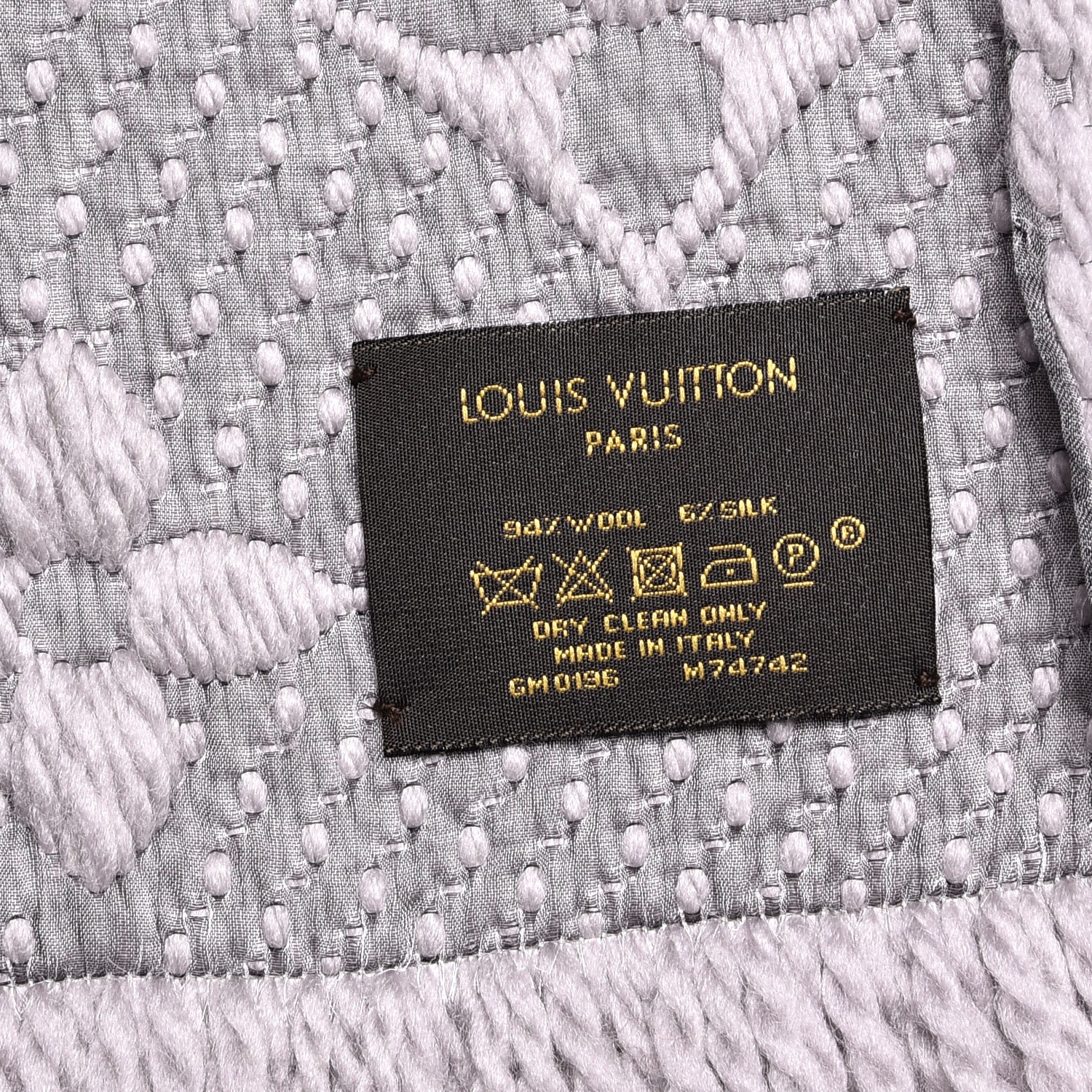 Louis Vuitton Silver Grey Silk Organza Pattern Long Scarf