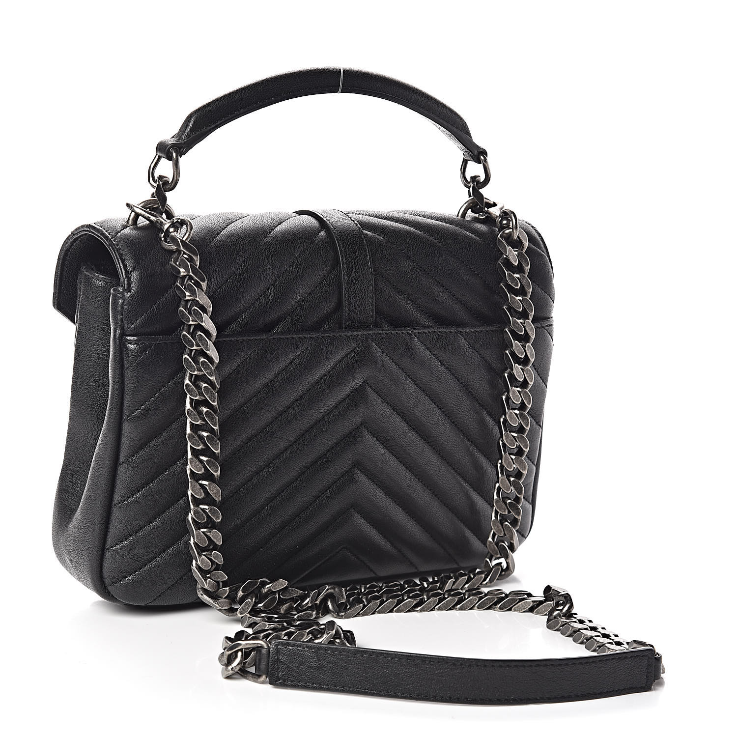 SAINT LAURENT Sheepskin Matelasse Chevron Monogram Medium College Bag ...