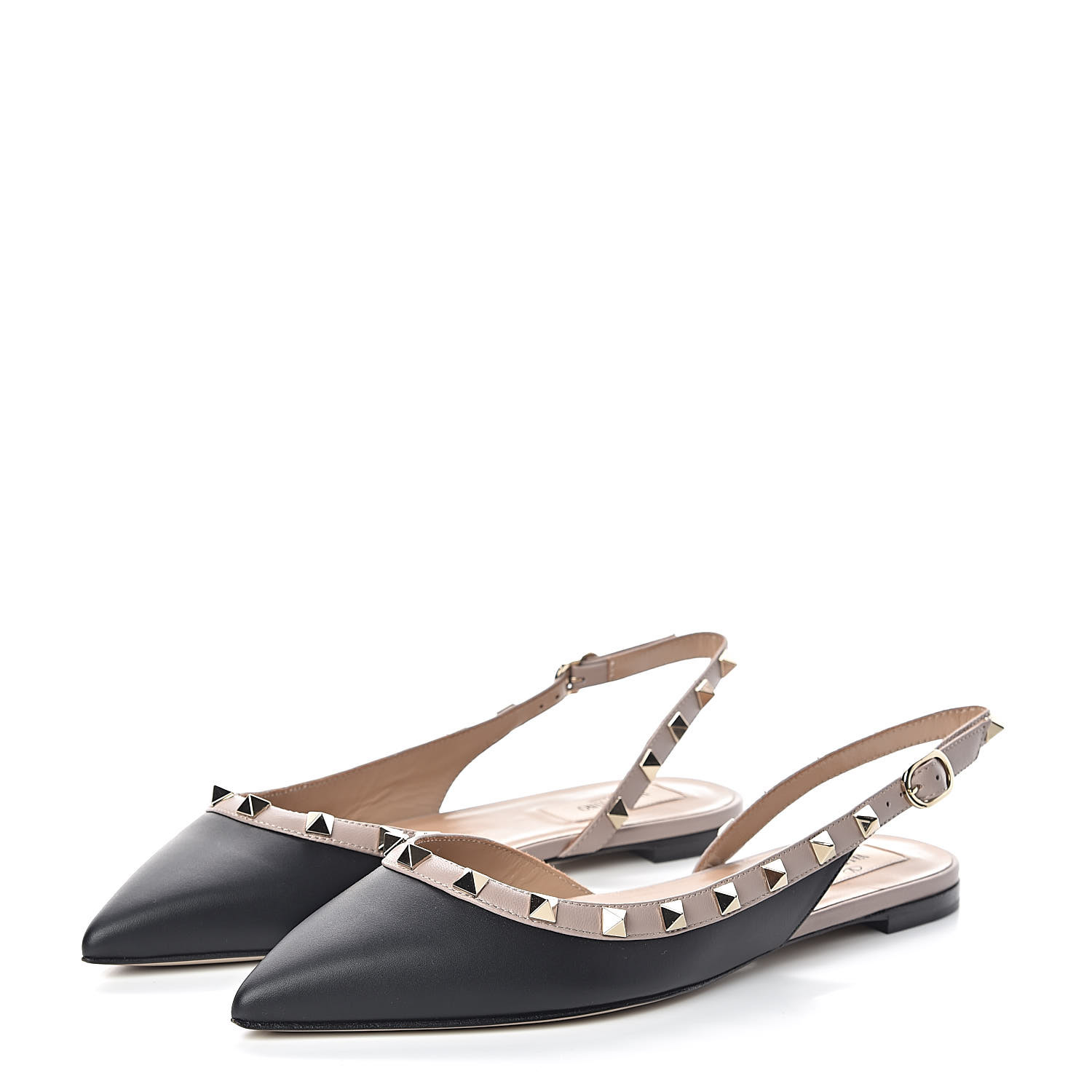 VALENTINO Nappa Slingback Rockstud Flats 37.5 Black 493316