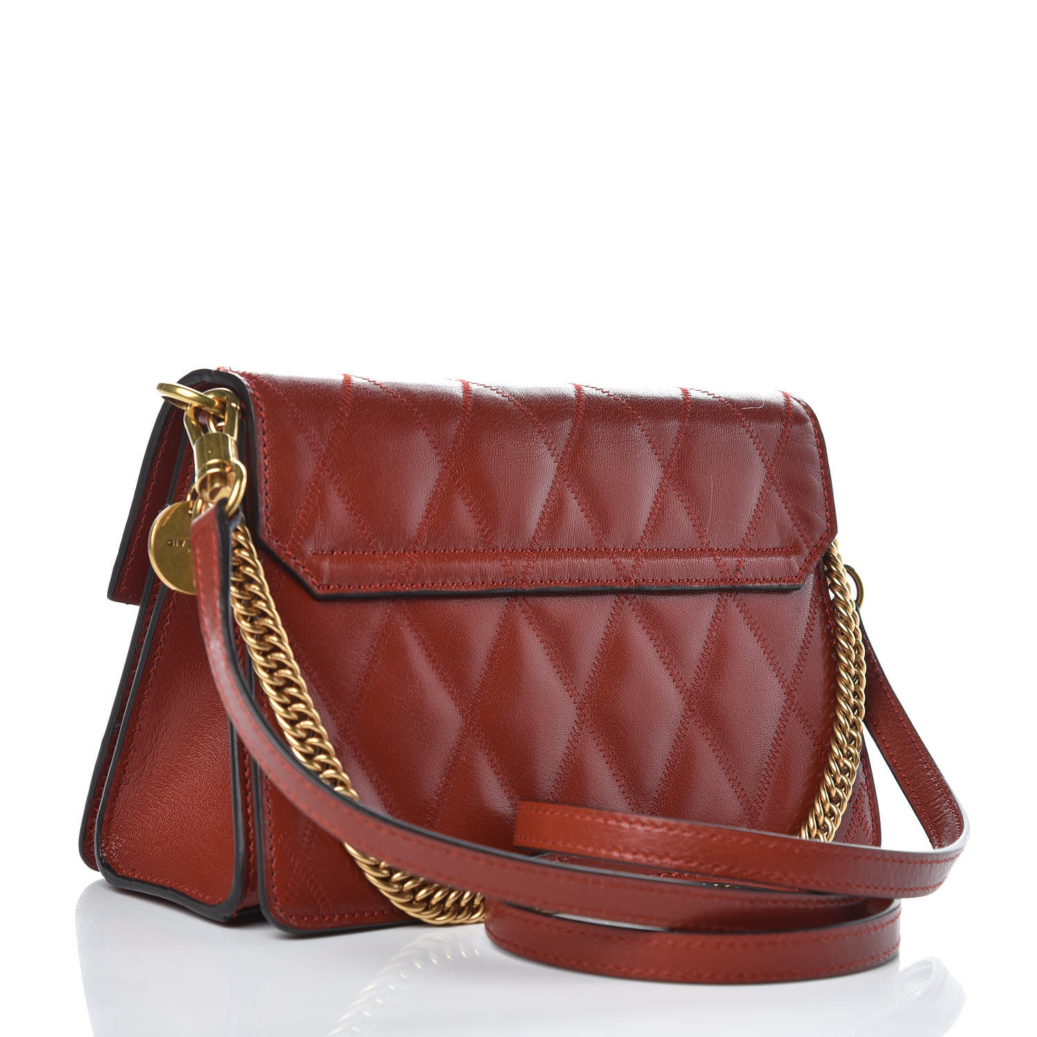 GIVENCHY Goatskin Quilted Small GV3 Shoulder Bag Brown 371888