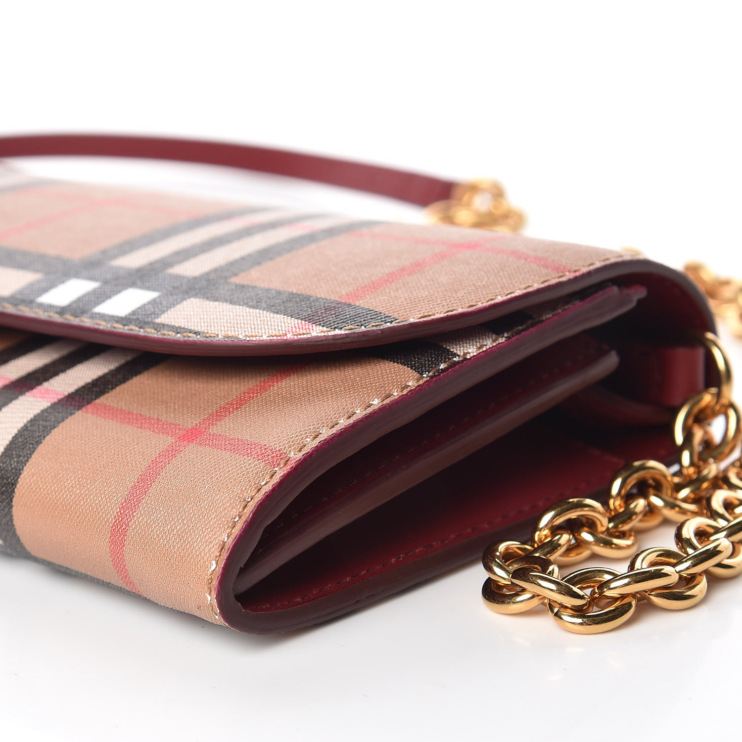 BURBERRY Vintage Check Henley Wallet On Chain Crimson 506139