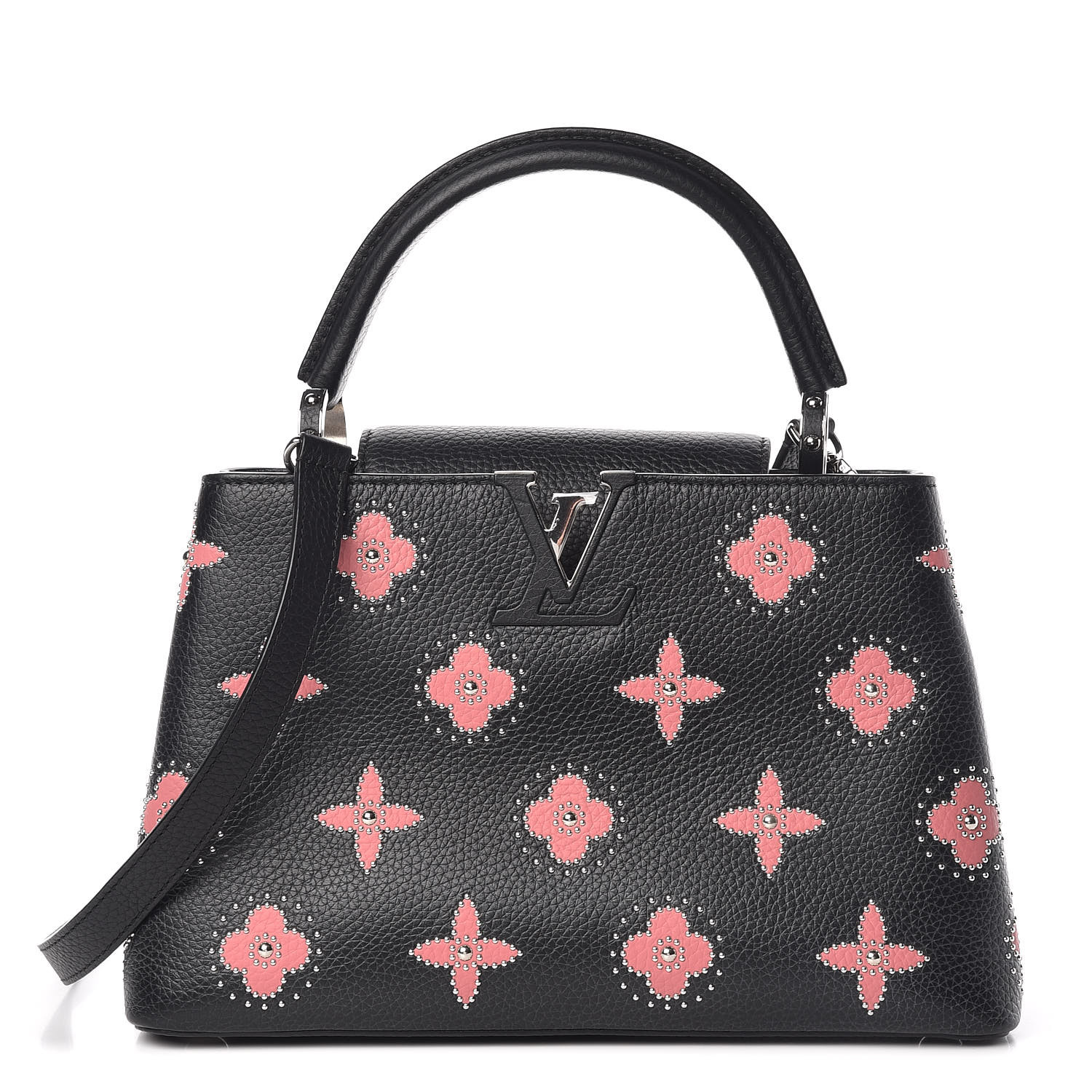 LOUIS VUITTON Taurillon Flowers Capucines PM Black 412323