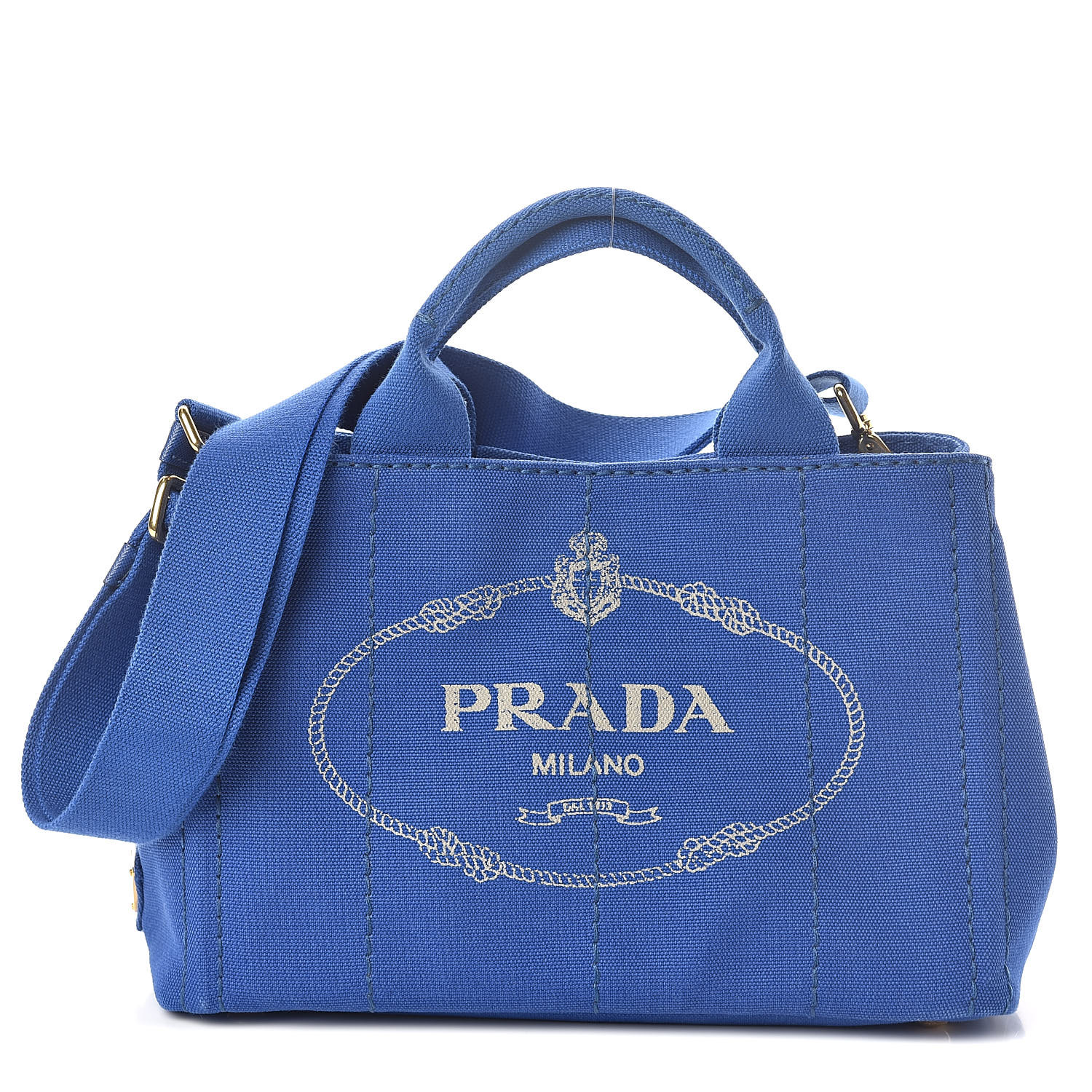 PRADA Denim Small Canapa Logo Tote Cobalto 515495 | FASHIONPHILE